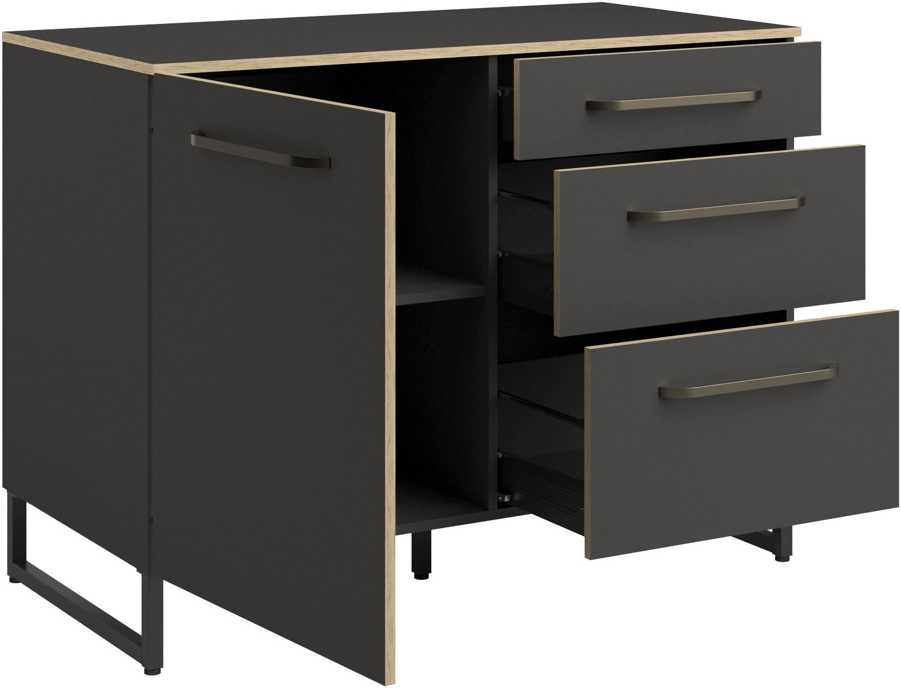 Parisot Schrank-Set »Wave 1, Küchenschrank, Buffetset, Küche«, (Set, 9 St., 4xUnterschrank, Theke/Arbeitsplattenergänzung.,3x Hochschrank, Regal), Türen mit Softclose Funktion, Thekenplatte aus Eiche - funiert