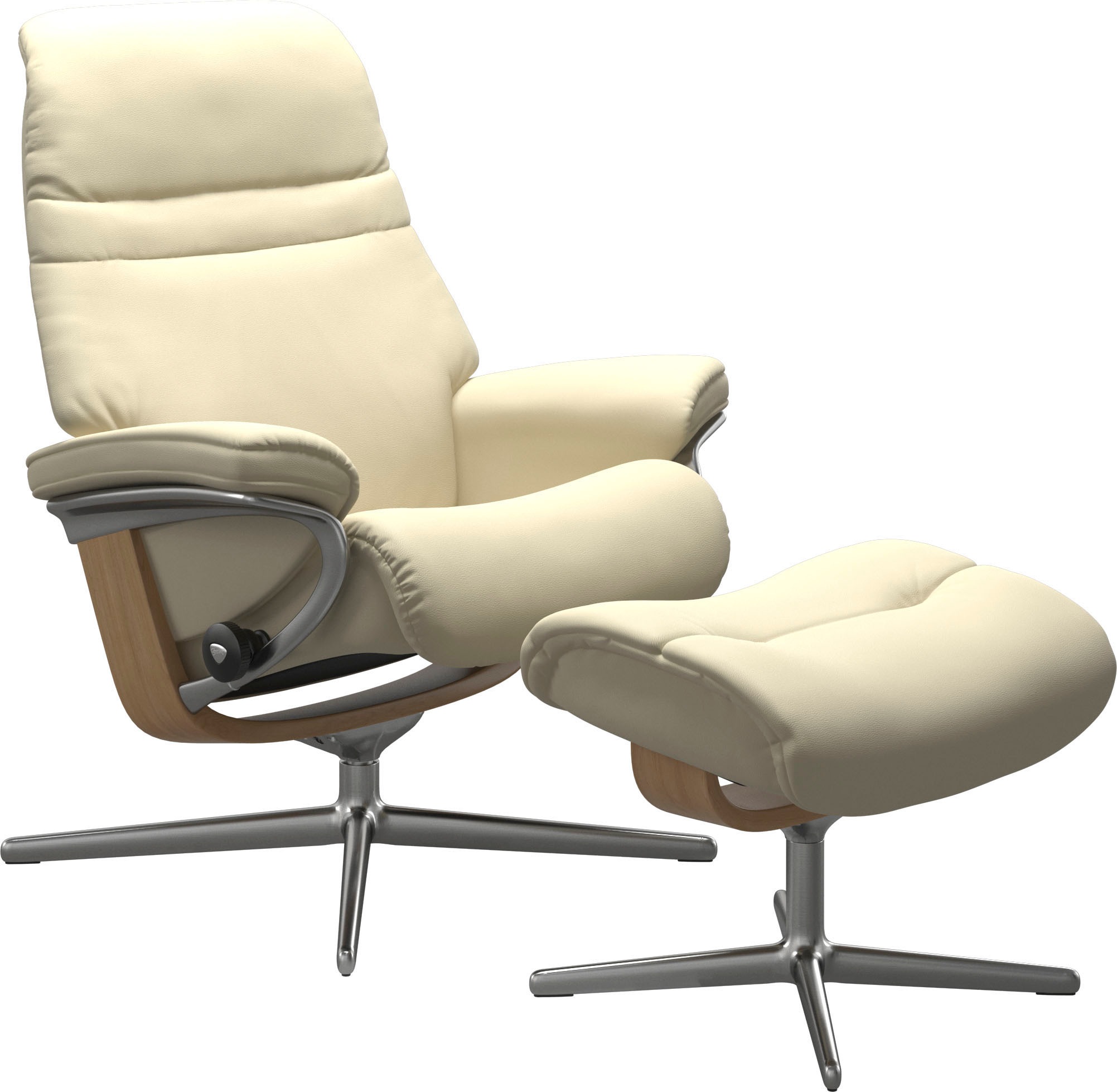 Stressless® Relaxsessel »Sunrise«, (Set, Relaxsessel mit Hocker), mit Hocker, mit Cross Base, Größe S, M & L, Holzakzent Eiche