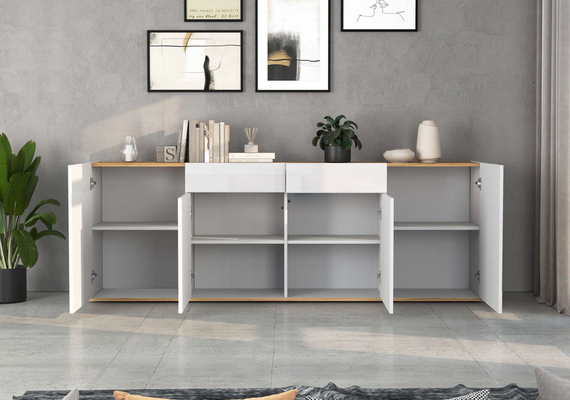 INOSIGN Sideboard »GARDA Sideboard,Kommode, Schrank, Kredenz Grifflos mit Push to Open«, (1 St.), 4 Türen, 2 Schubladen, grifflos Breite 200 cm