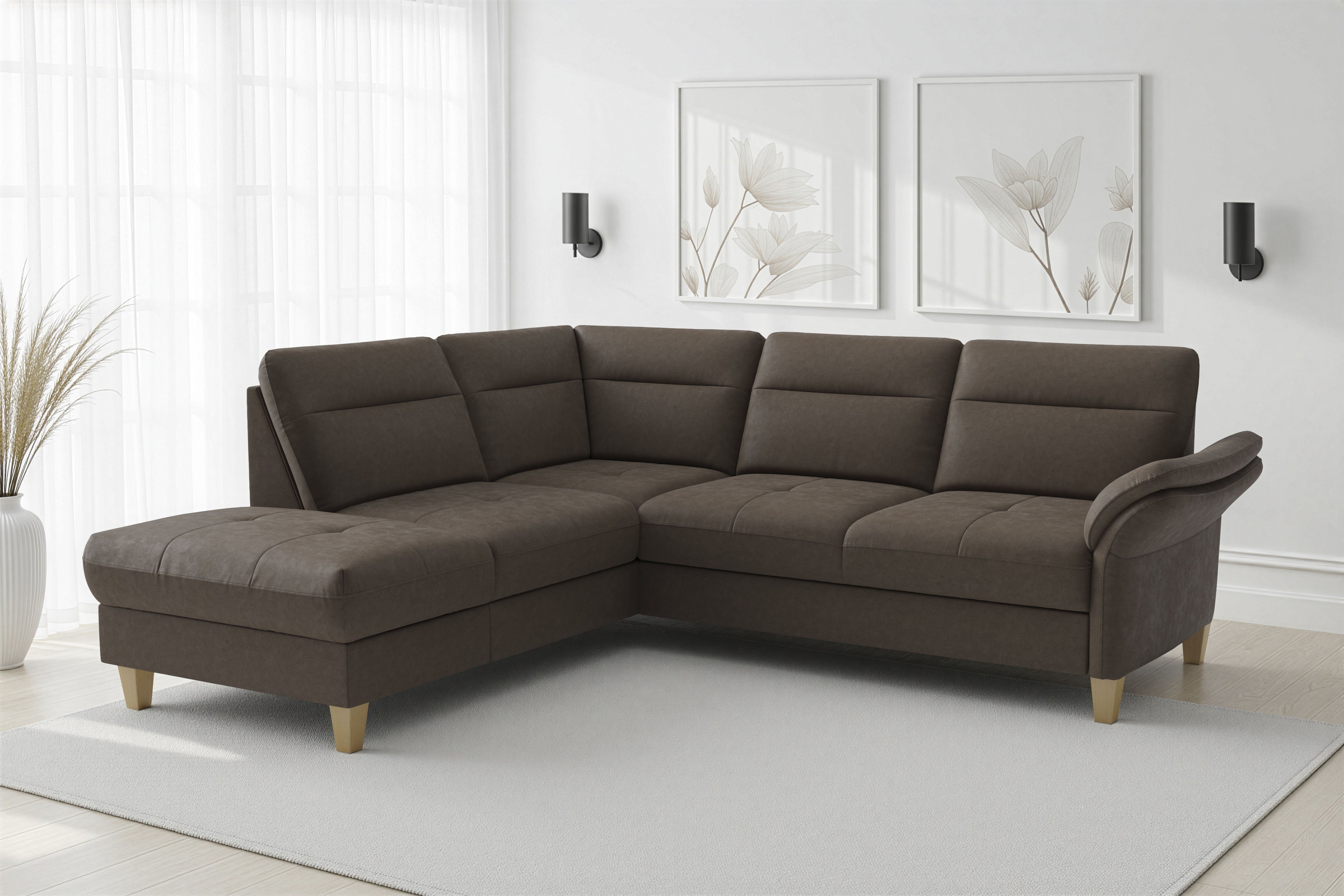sit&more "Pamela L-Form, B: 218 cm, optional Schlaffunktion & Bettkasten" wahlweise mit Armteilverstellung, Sofa mit Federkern, Sitzhöhe: 48 cm