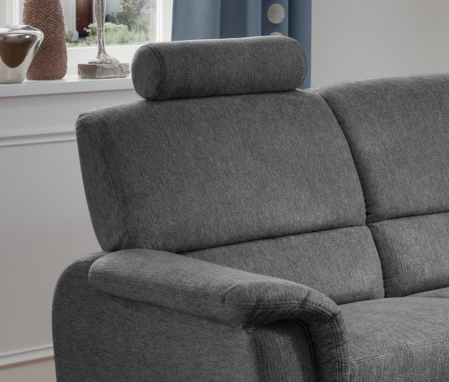 Home affaire Ecksofa »Pisa L-Form, mit Schlaffunktion, Stauraum, 2x höhenverstellbare«, Kopfstützen und Relaxfunktion im Eckelement