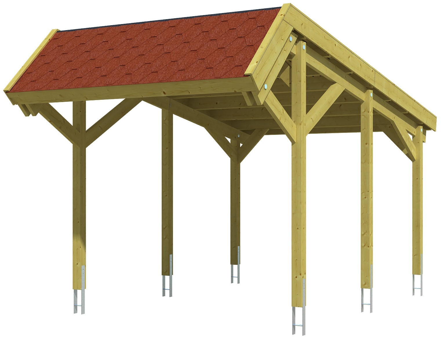 Skanholz Einzelcarport "Harz", Nadelholz, 291 cm, Grün, mit roten Dachschindeln