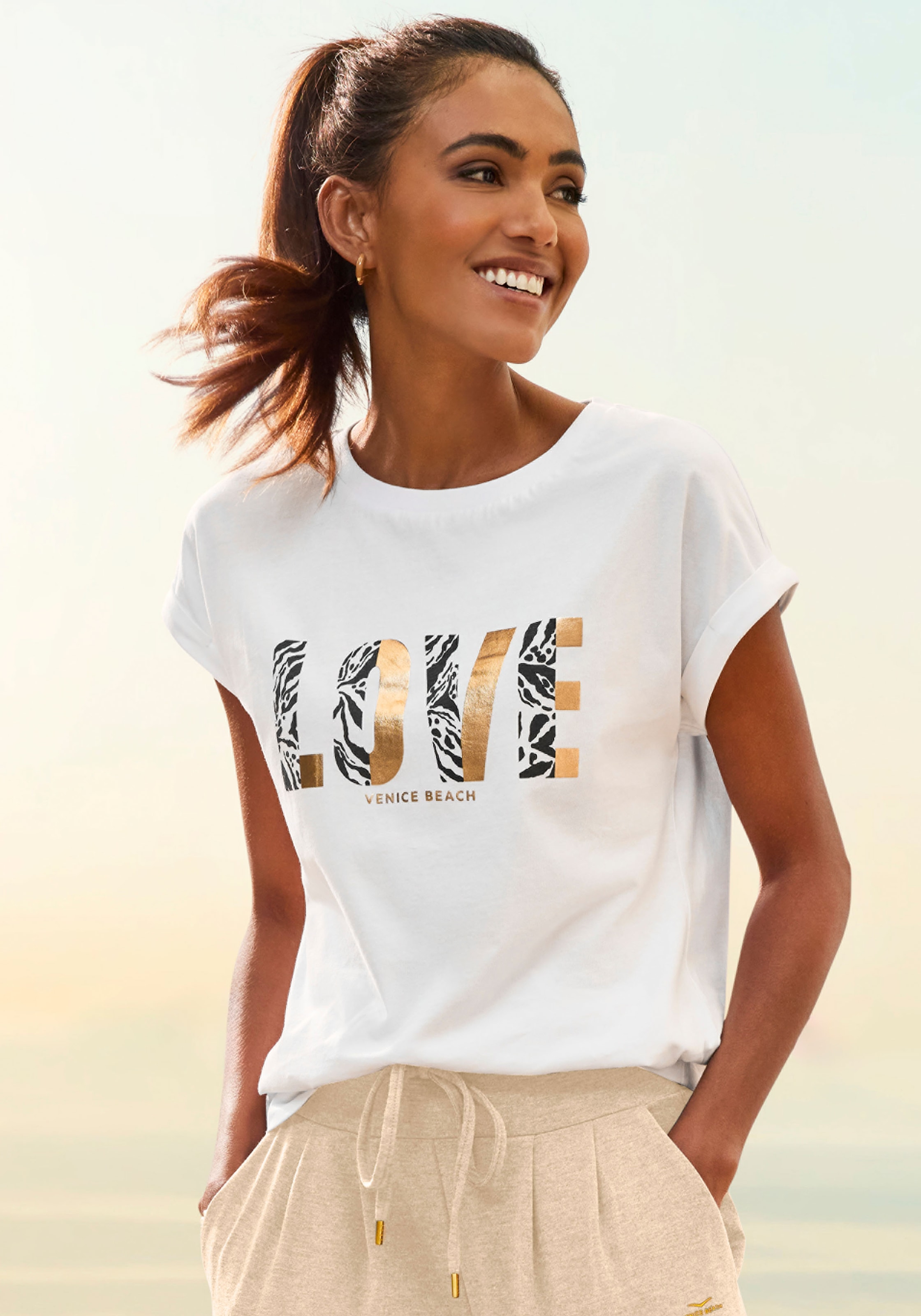 Venice Beach Kurzarmshirt, mit Frontprint, T-Shirt aus Baumwolle, lockere P günstig online kaufen