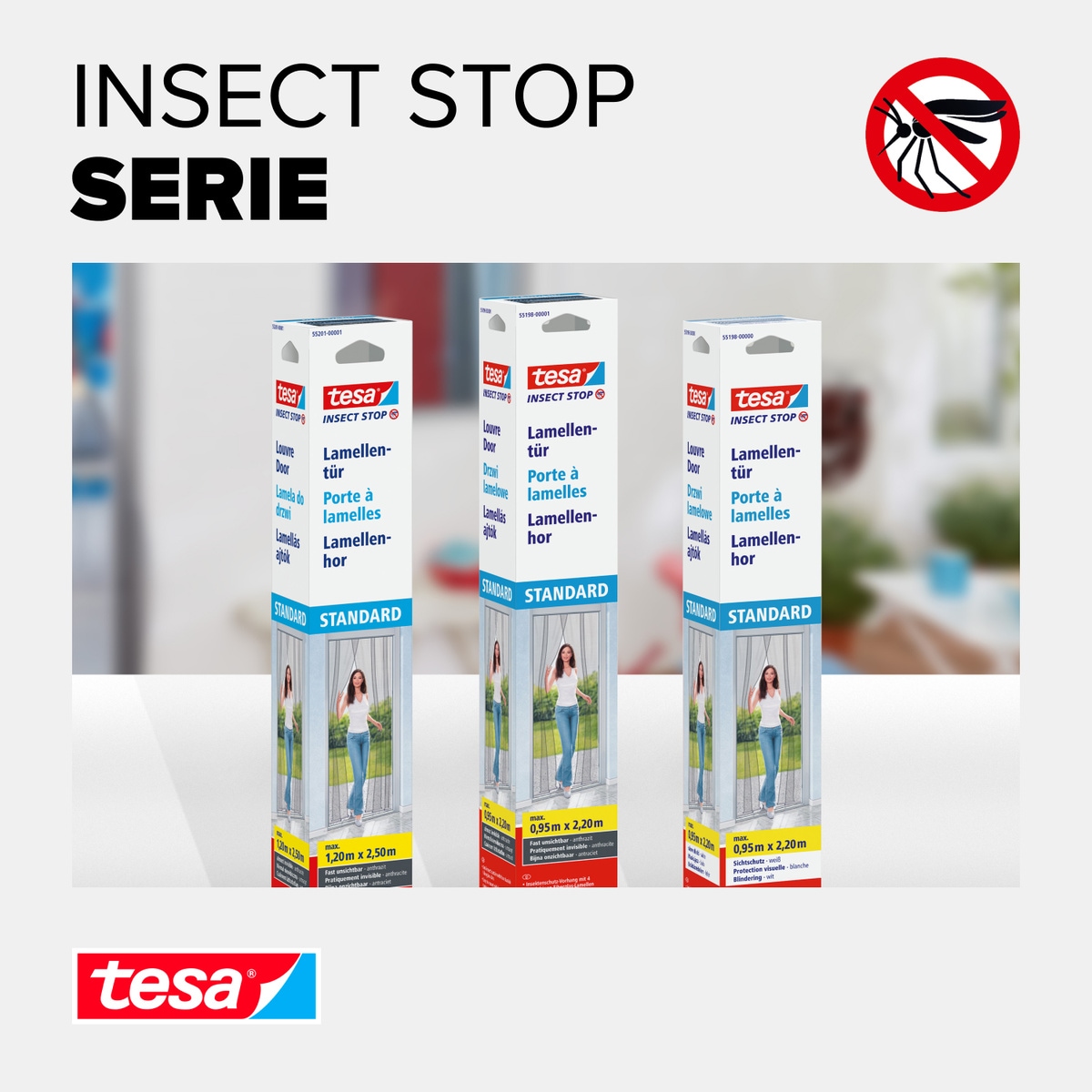 tesa Insektenschutz-Tür »Insect Stop Standard Fliegengitter für Türen - 1.20 m : 2.5 m«, Lamellentür für Balkon & Terrasse - schwarz / anthrazit