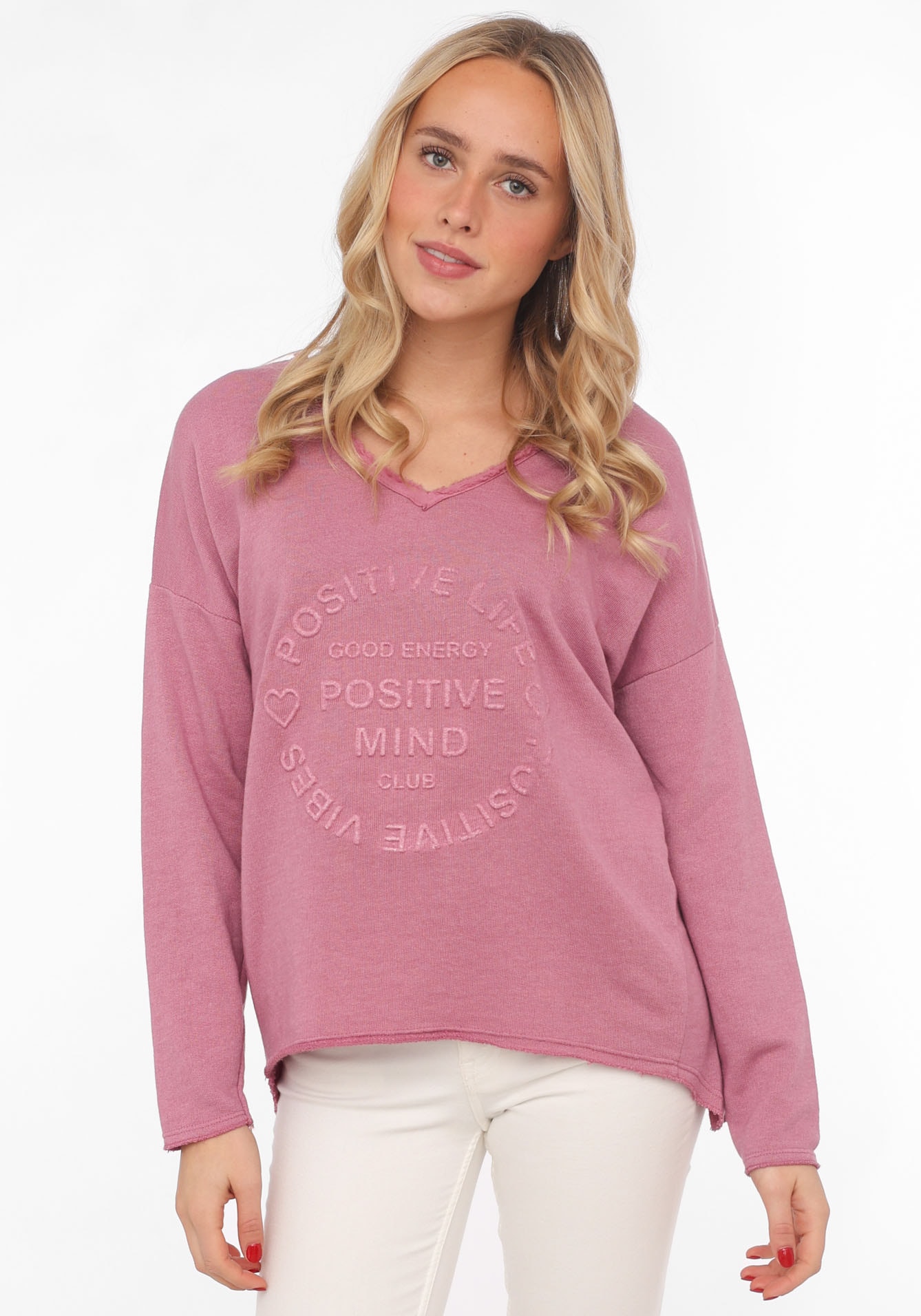 Zwillingsherz Sweatshirt »Sweatshirt BW "Positive Mind"«, Sweatshirt im Used-Look mit V-Ausschnitt...