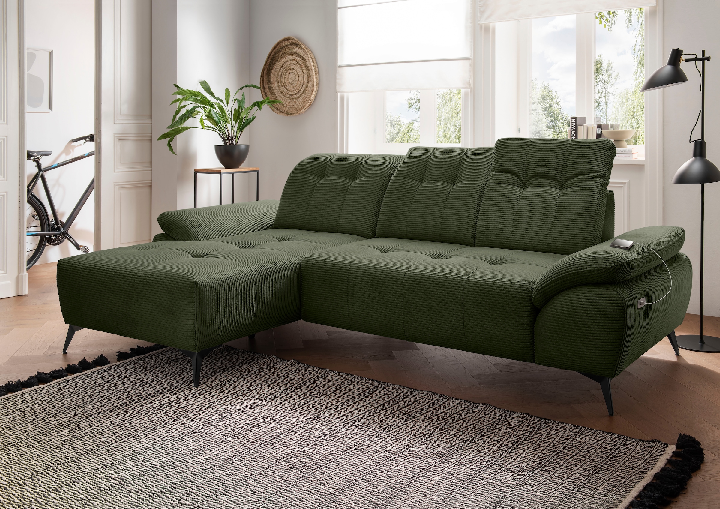Home affaire "Fiore modern, bequeme Armlehnen, tolle Detailverarbeitung, L-Form" elektrischer Sitzvorschub und Kopfstützen höhenverstellbar