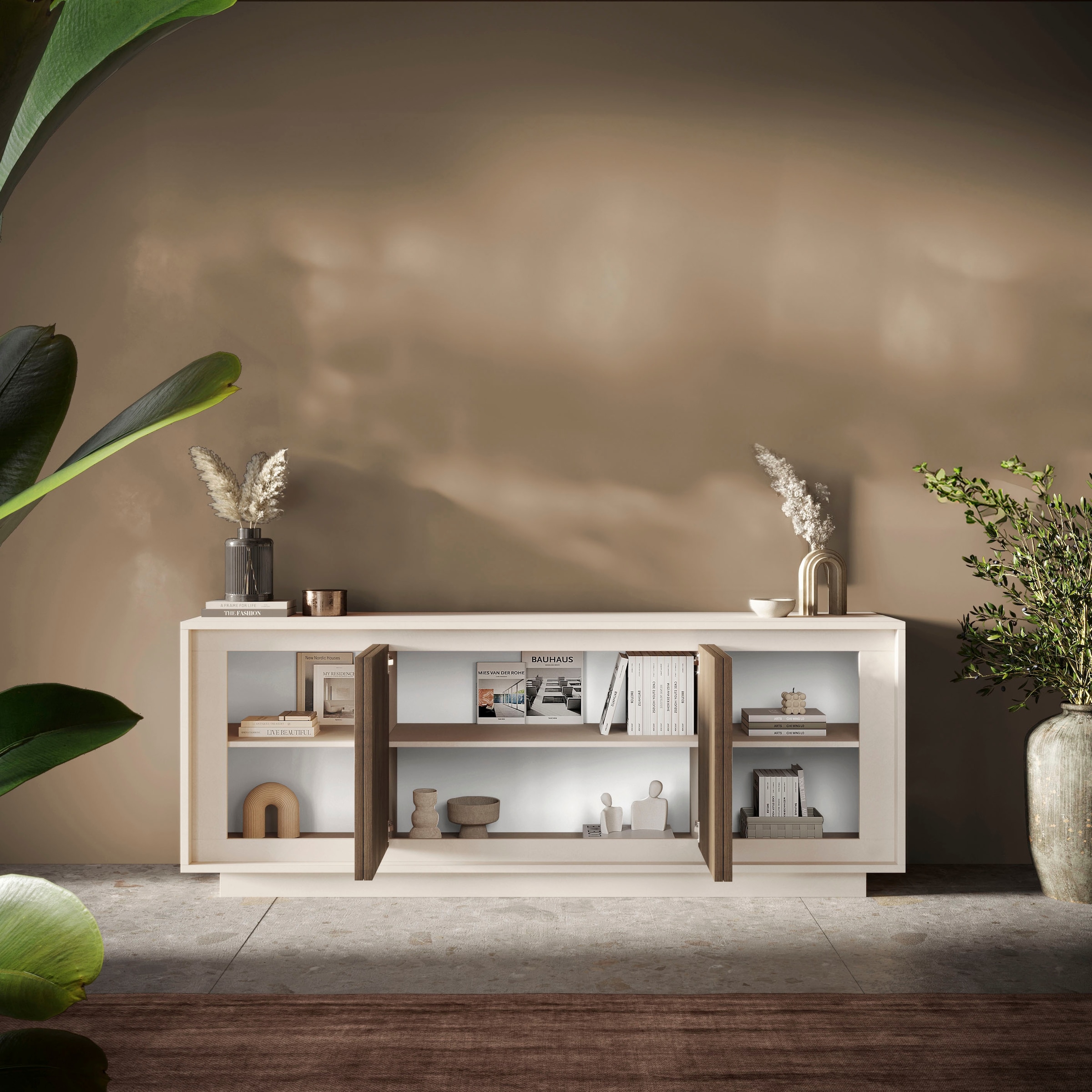 Home affaire Sideboard »Sky, B/T 207/50 cm, Kommode/Anrichte/Stauraumschrank, 4 Türen« Softclosing, Korpus & Front 22 mm stark, Rahmen-Optik