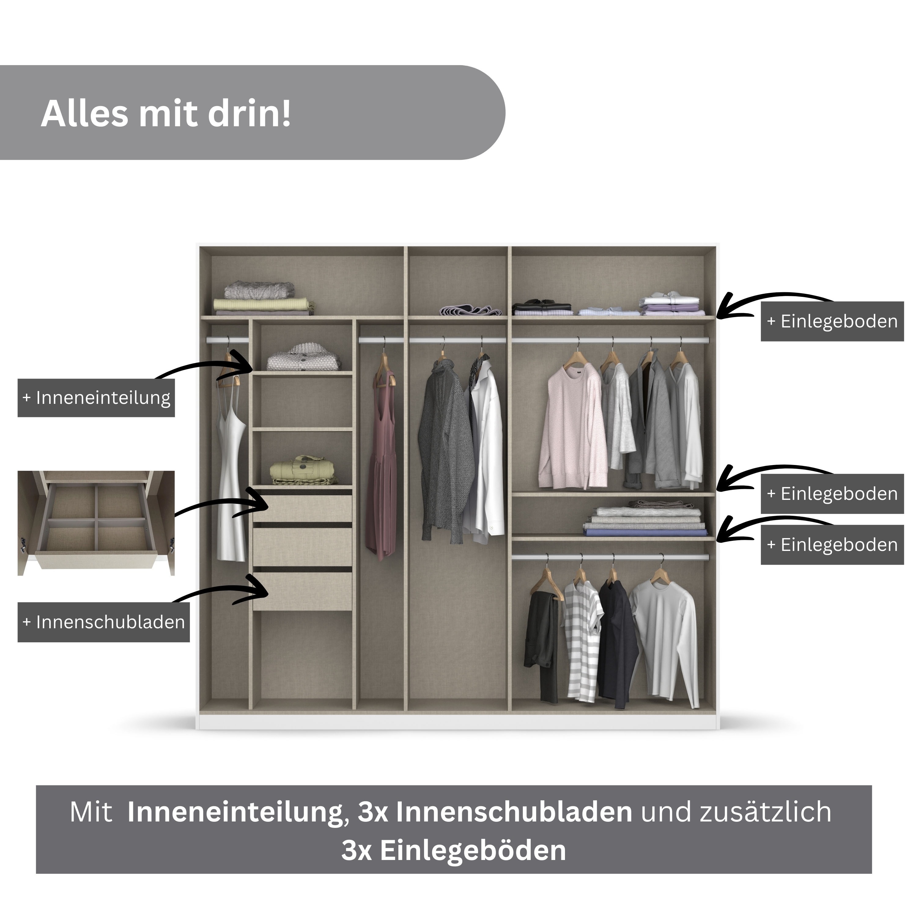 Thumbnail - rauch Drehtürenschrank "Kleiderschrank Schrank Garderobe Wäscheschrank Ankleide OTELI" erhältlich in Breiten 230/275 cm ...
