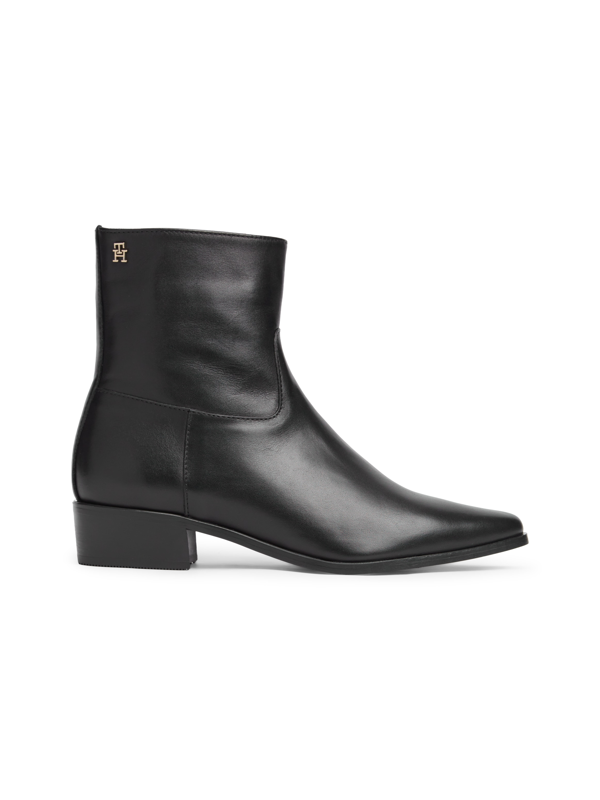 Tommy Hilfiger Stiefelette »LEATHER ANKLE BOOT W ZIP«  Blockabsatz, Boots in spitz zulaufender Form, schmale Form