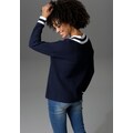 Aniston CASUAL V-Ausschnitt-Pullover, mit gestreiften Bündchen