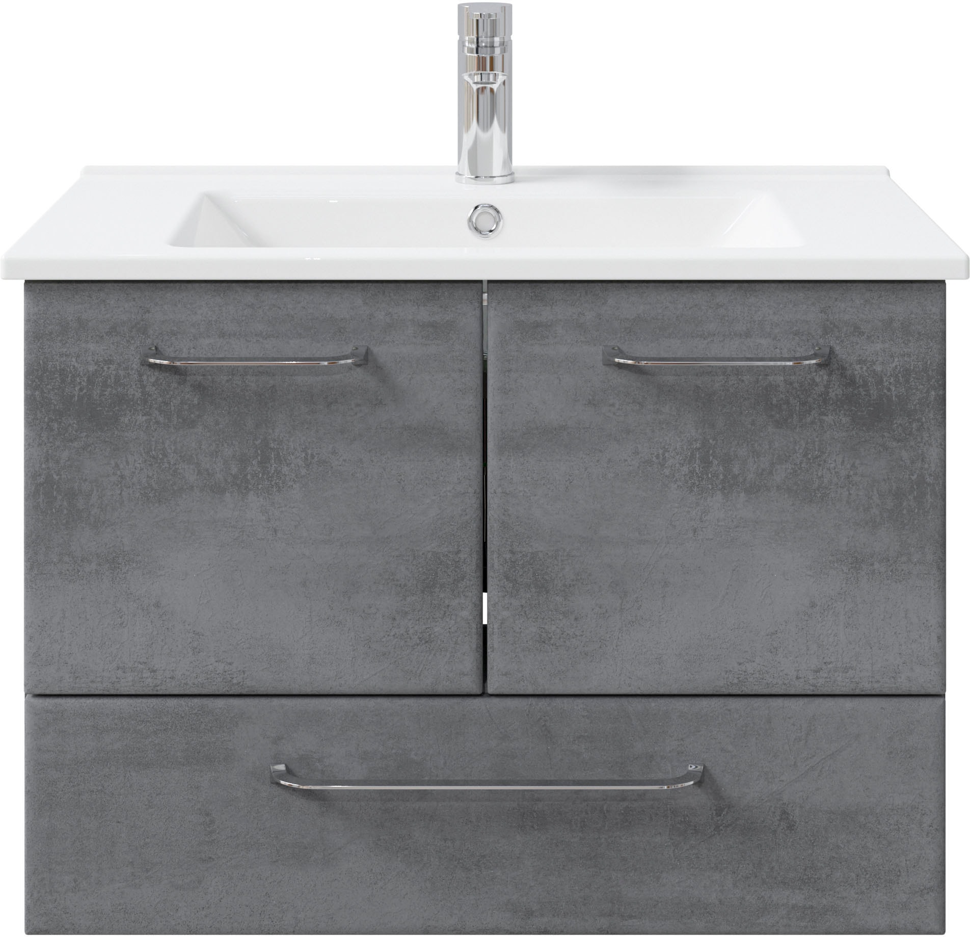 Saphir Badmöbel-Set »Quickset 945 3-teilig, Keramik-Waschtisch mit LED-Spiegelschrank«, (4 St.), Midischrank, 7 Türen, 3 Schubladen, 8 Einlegeböden, inkl. Türdämpfer