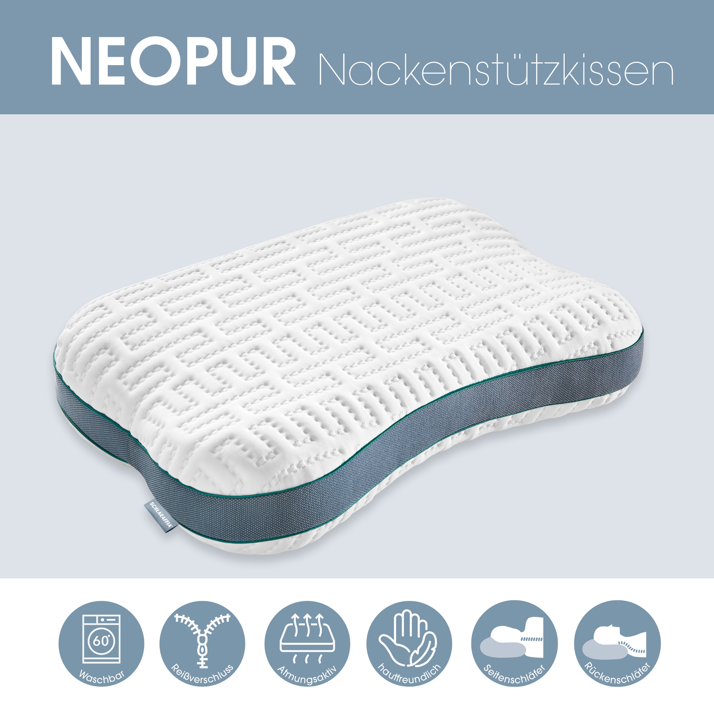 Schlaraffia Nackenstützkissen »Neopur Nackenstützkissen in 30x50 oder 40x70 cm« 1 tlg. Ergonomisch, Memory Foam, Seitenschläfer, Rückenschläfer, waschbar