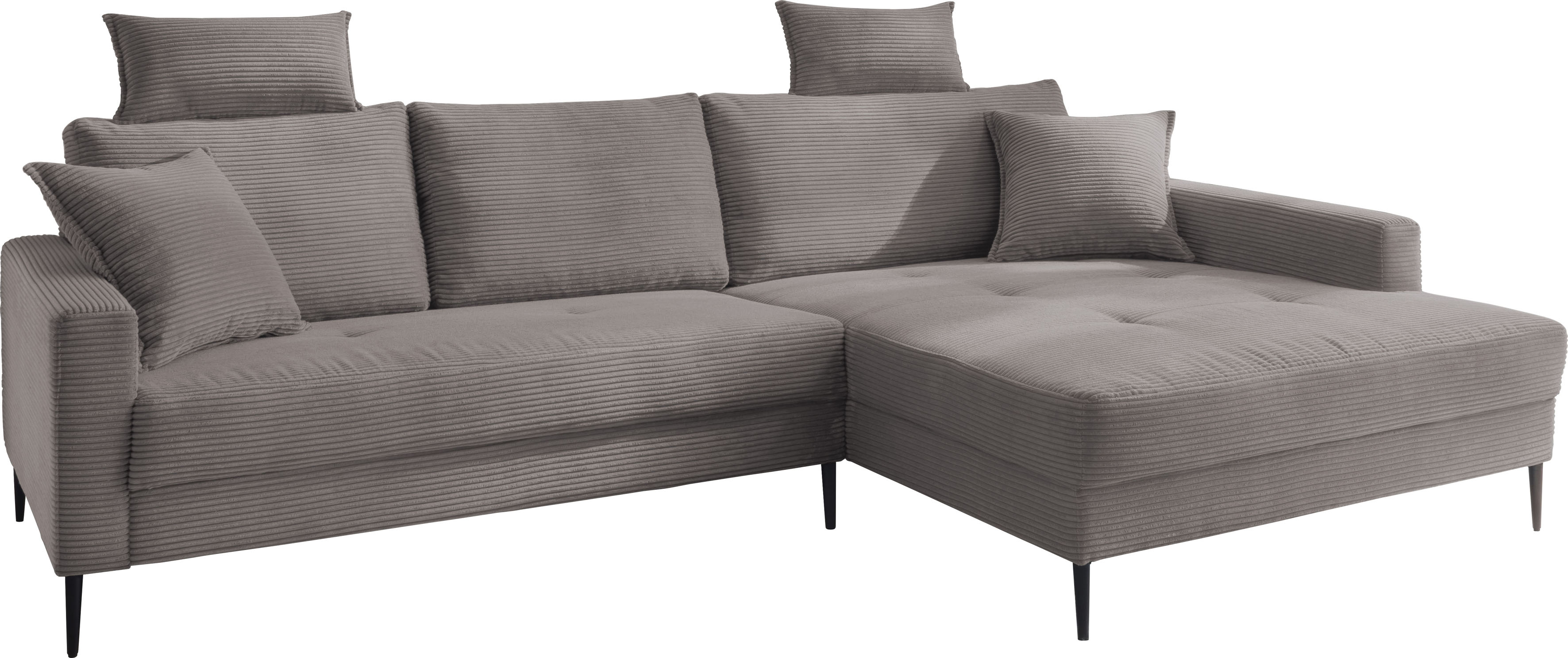 OTTO home Ecksofa "Summer L-Form, B: 280cm, in Cord & Struktur" wahlweise mit Kopfstützen, schwarze Metallfüße