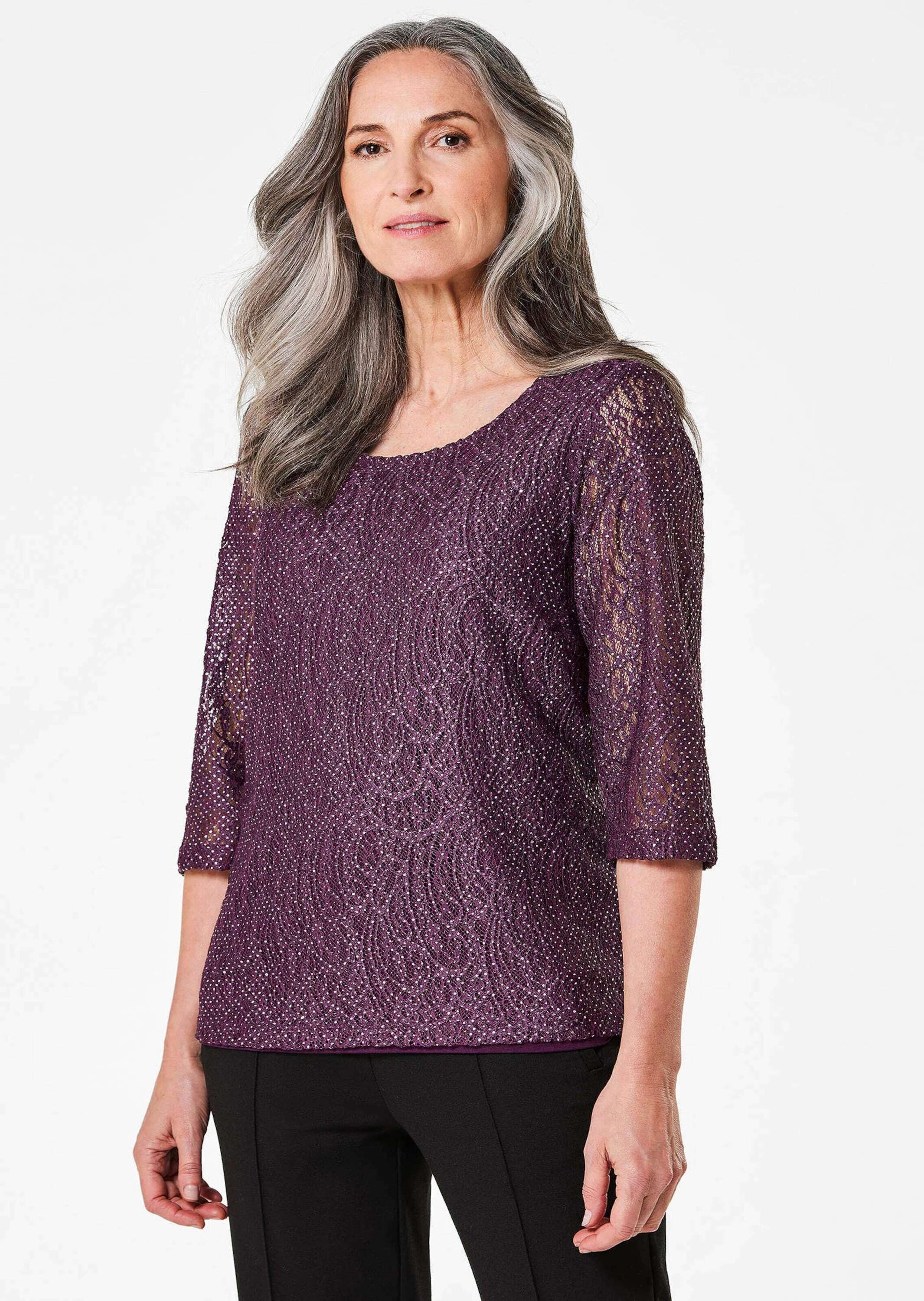 GOLDNER Kurzarmbluse »Spitzenbluse Spitzenbluse mit zartem Glanz«