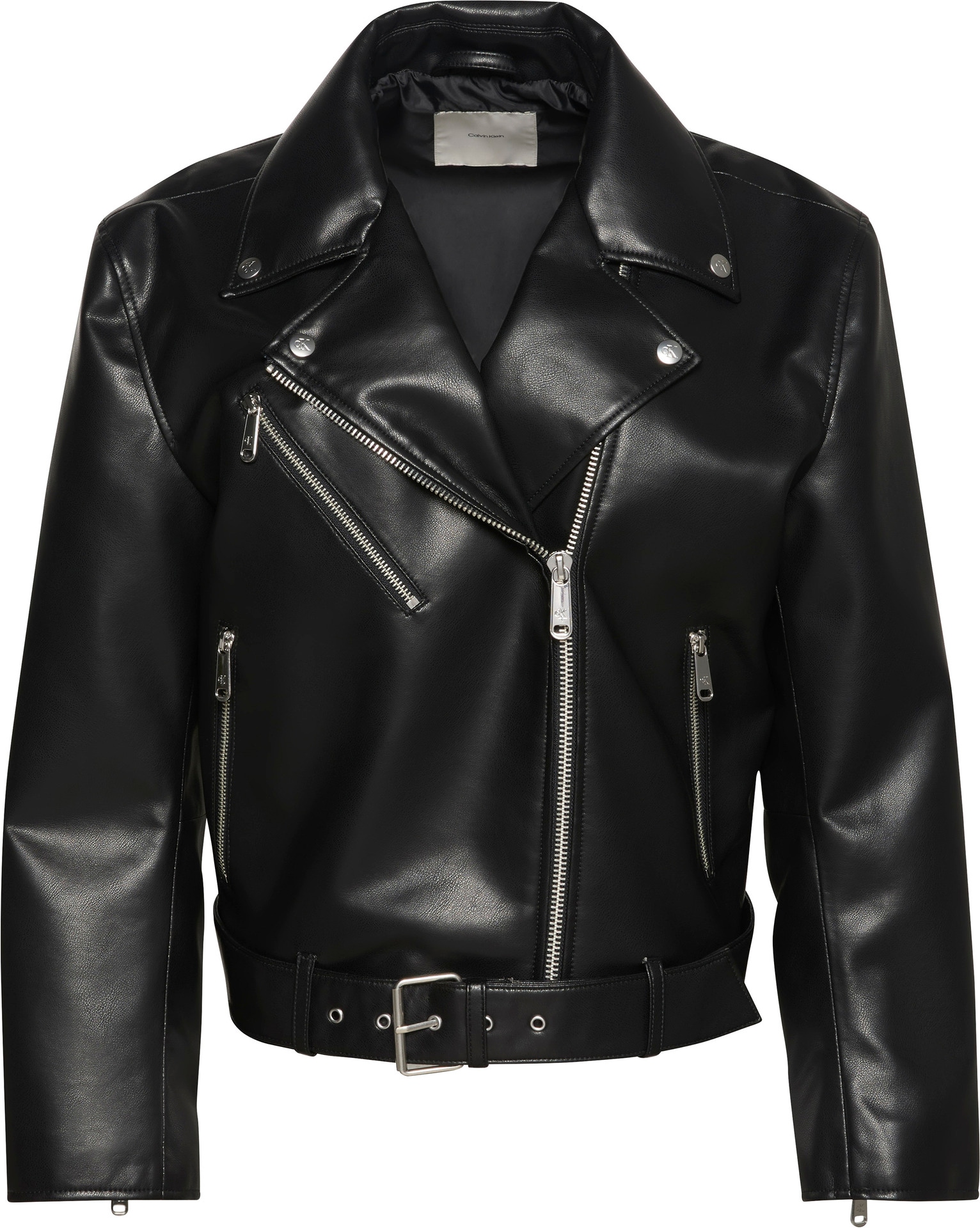 Calvin Klein Jeans Lederimitatjacke »FAUX LEATHER MOTO JACKET W/BELT«, ohne Kapuze, Mit V-Ausschnitt
