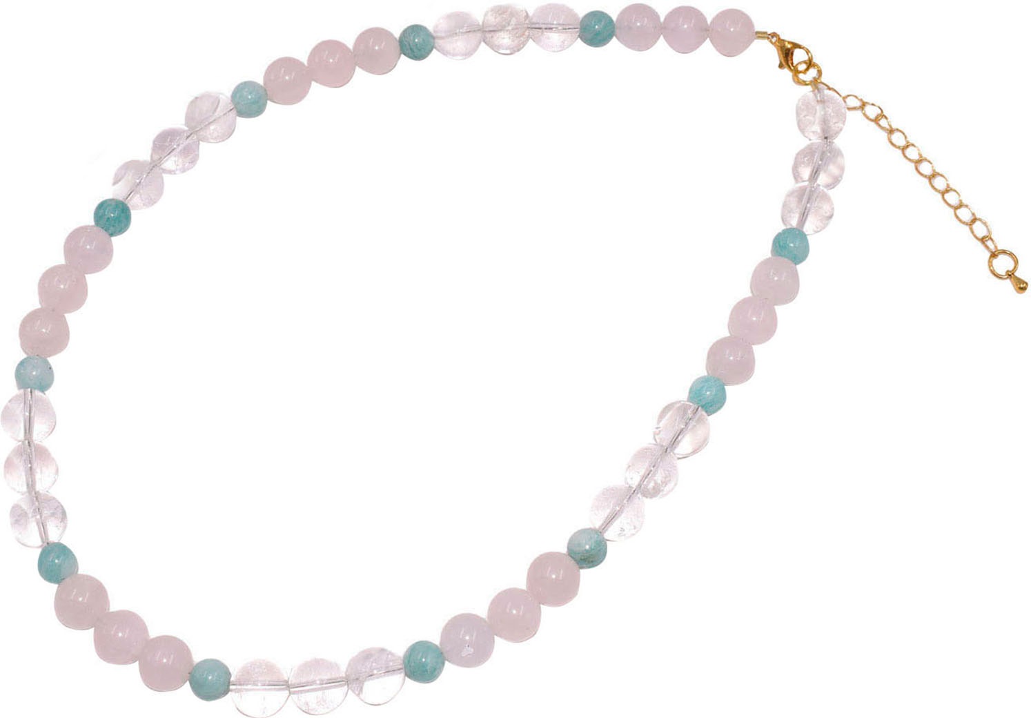 Firetti Collier »Schmuck Geschenk Messing Halsschmuck Halskette Edelstein«, Made in Germany - mit Bergkristall, Amazonit, Rosenquarz