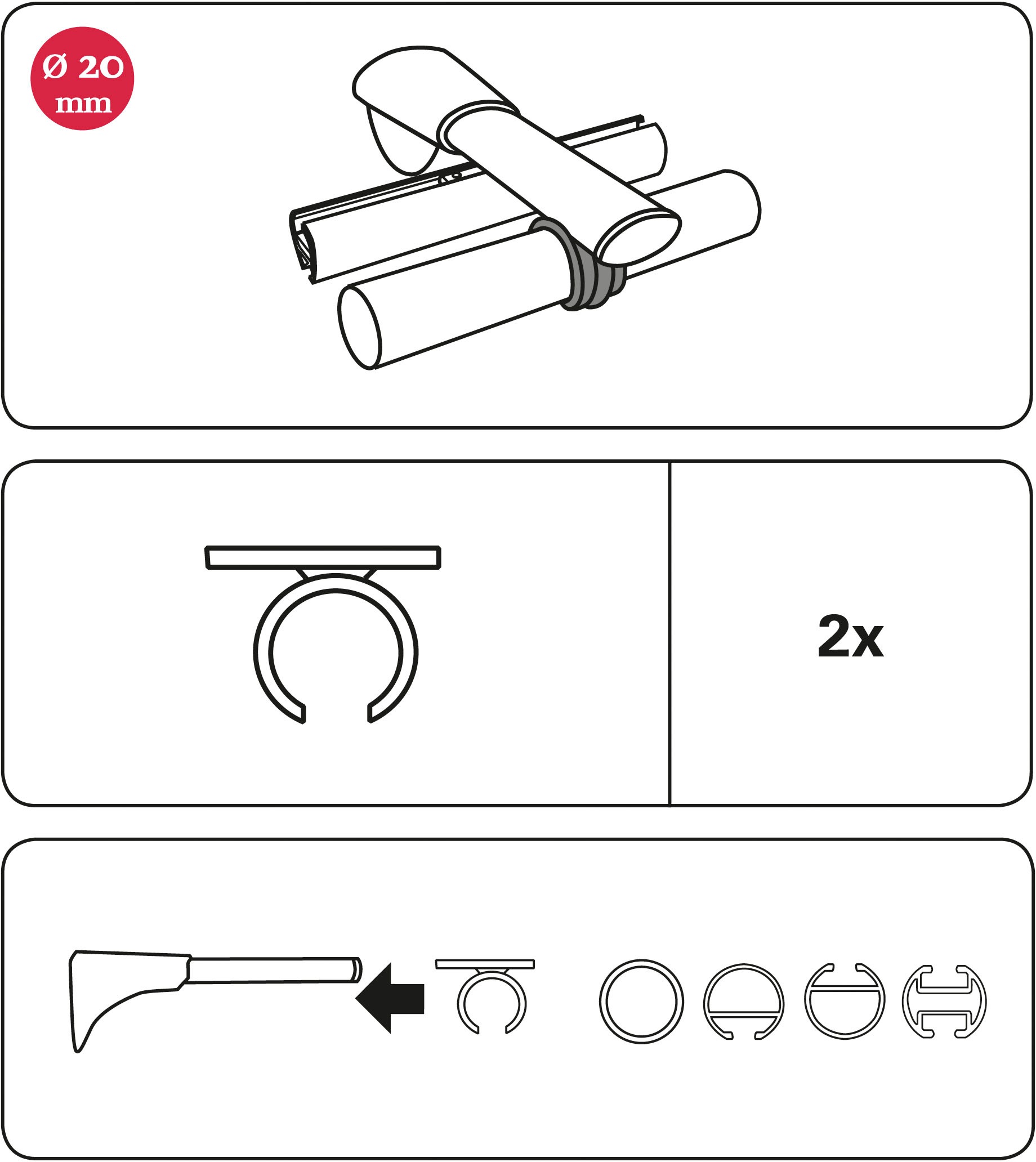 Serie Rechnung Verbinder Einzelprogramm Universalträger«, »Ring-Adapter St.), auf | 20 (2 Ø BAUR GARDINIA für Chicago mm