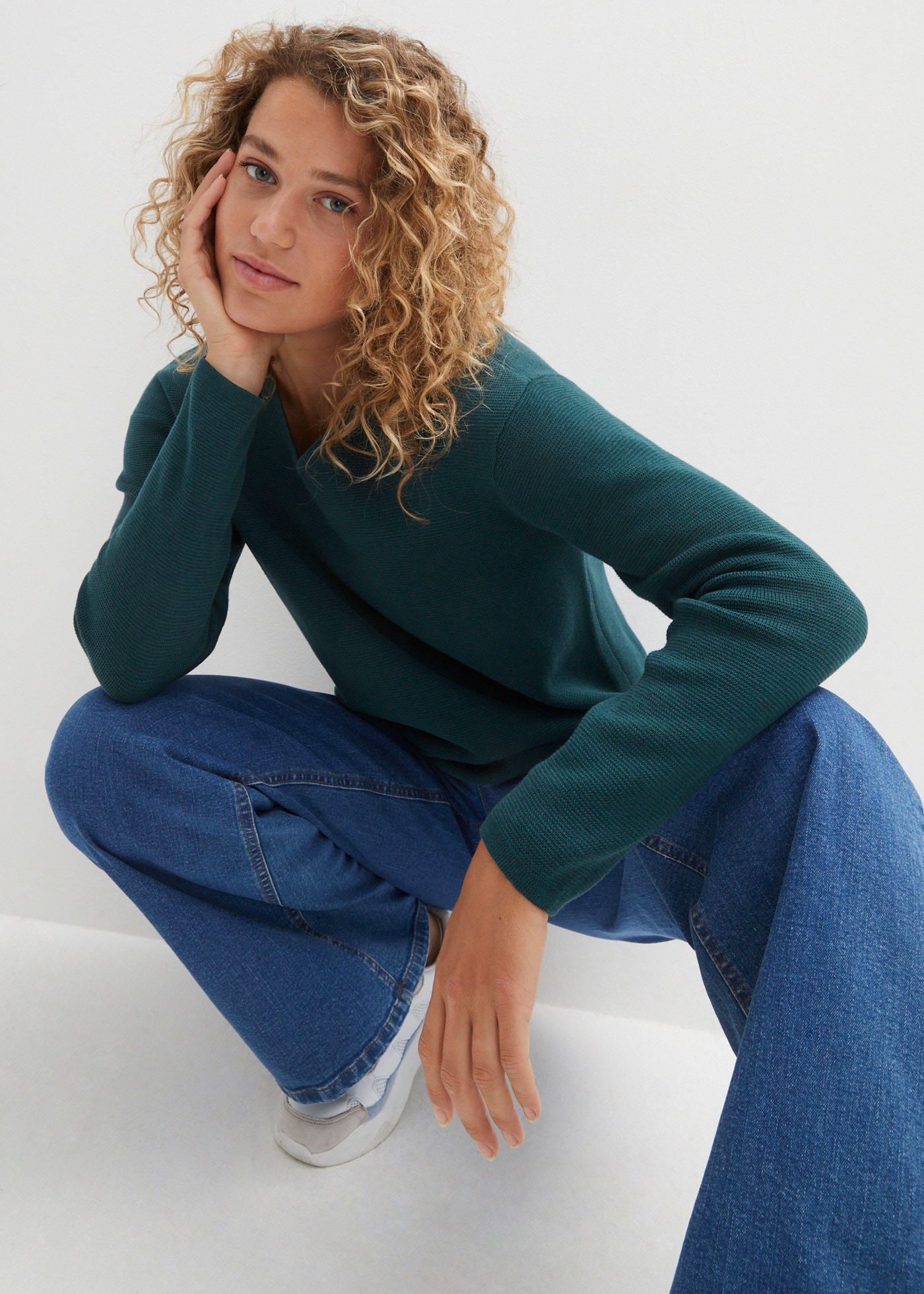 bonprix Strickpullover »Milano Rib Pullover mit V-Ausschnitt« Milano Rib Pullover mit V-Ausschnitt