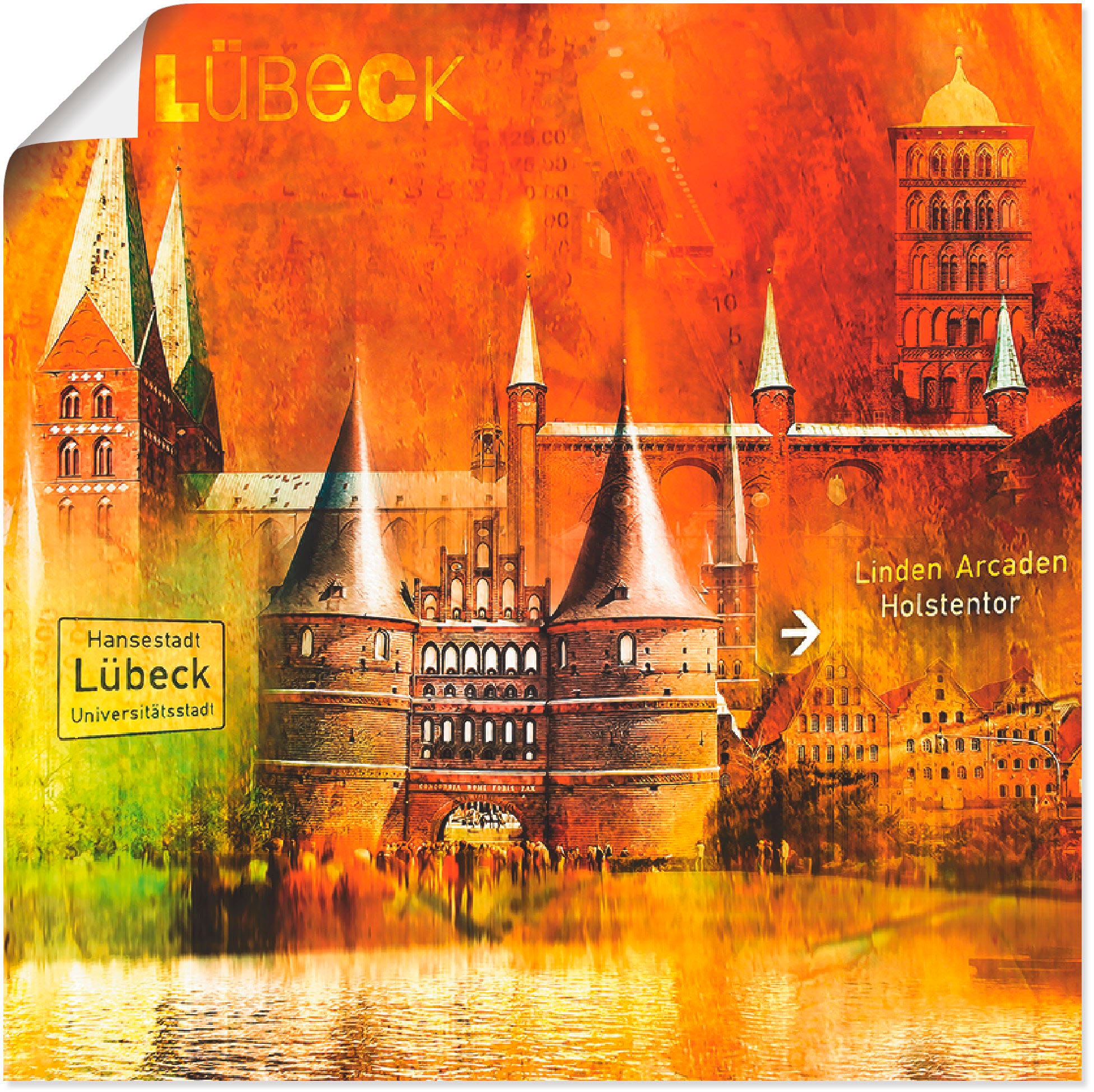 Artland Poster "Lübeck Hansestadt Collage 04", Architektonische Elemente, ( günstig online kaufen