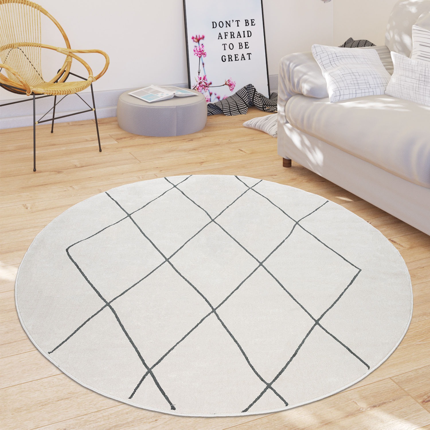 Paco Home Teppich »Haral 786«, rund, 9 mm Höhe, Kurzflor, Scandi Design, Rauten Motiv