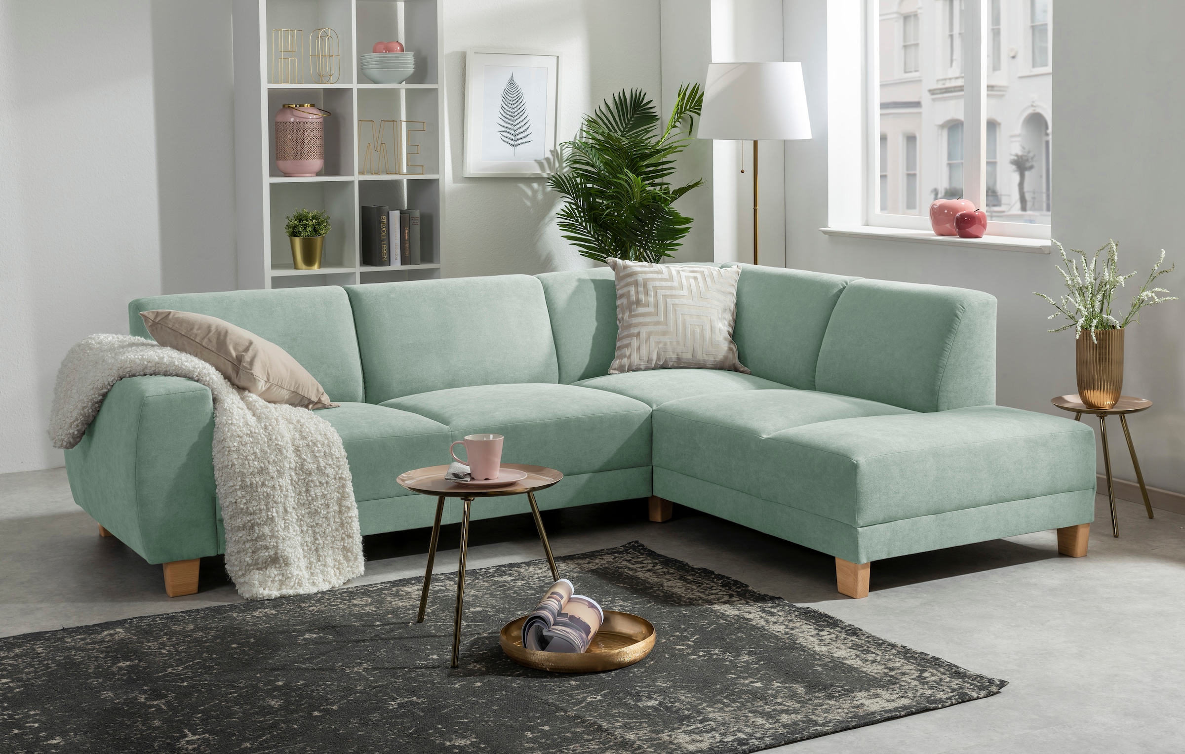 Max Winzer® Ecksofa »Blackpool modern, mittlere Sitzhärte mit hochwertiger Schaumpolsterung«, Lounge-Charakter durch niedrigen, leicht gewölbten Rücken