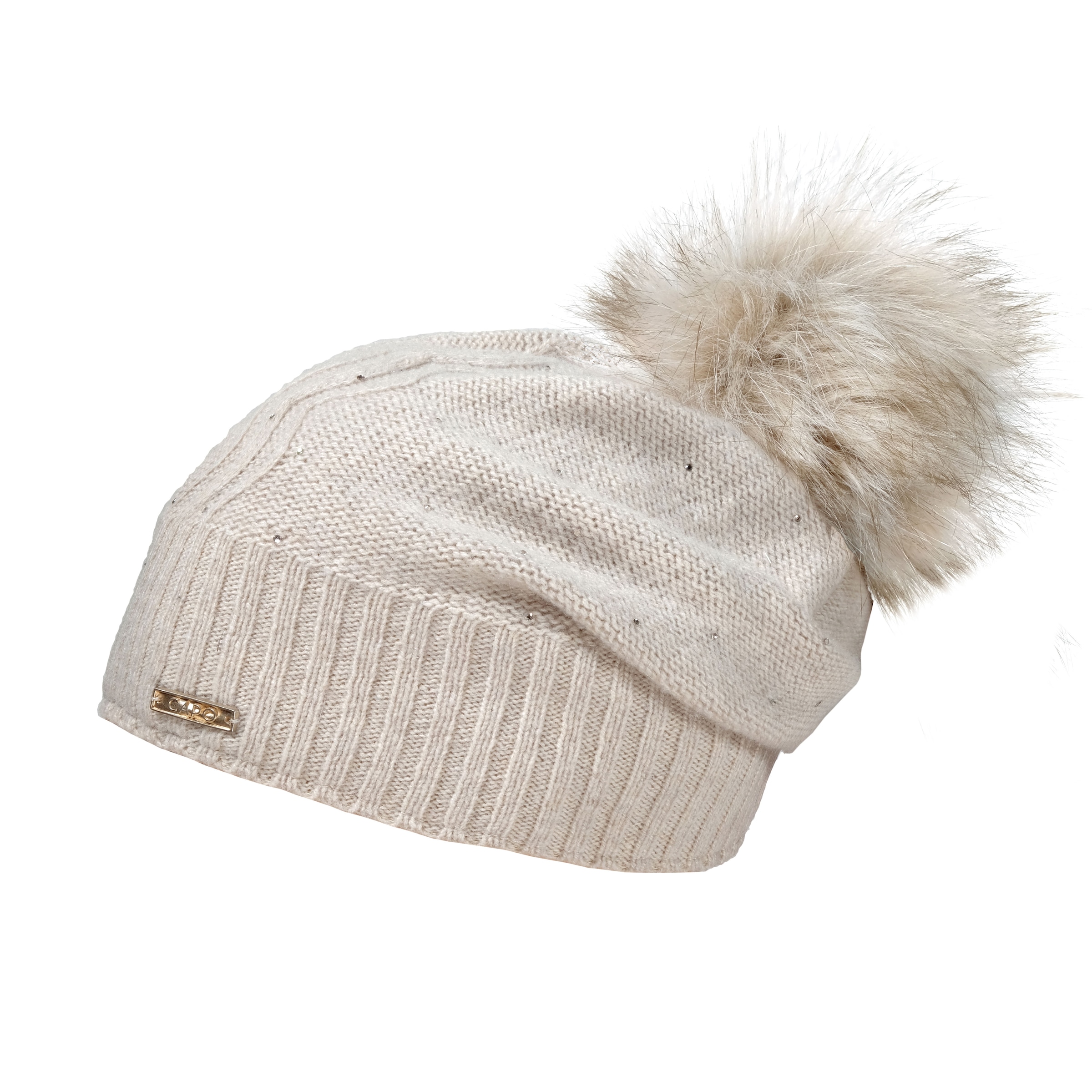 CAPO Strickmütze Mütze, Kaschmir-Wolle-Mischung, Studs, Fake-Fur