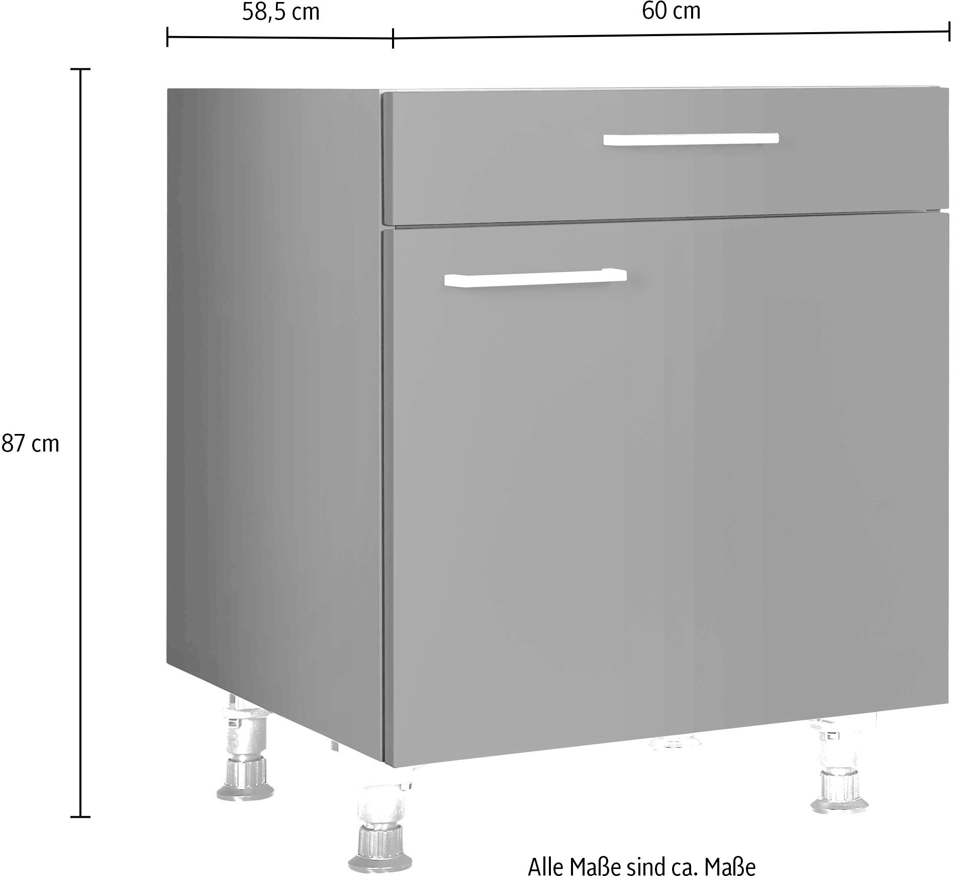 nobilia® Unterschrank »"Touch", Ausrichtung wählbar, vormontiert, in den Breiten 30, 45 und«, 60 cm Breite, mit höhenverstellbaren Sockelfüßen, vormontiert