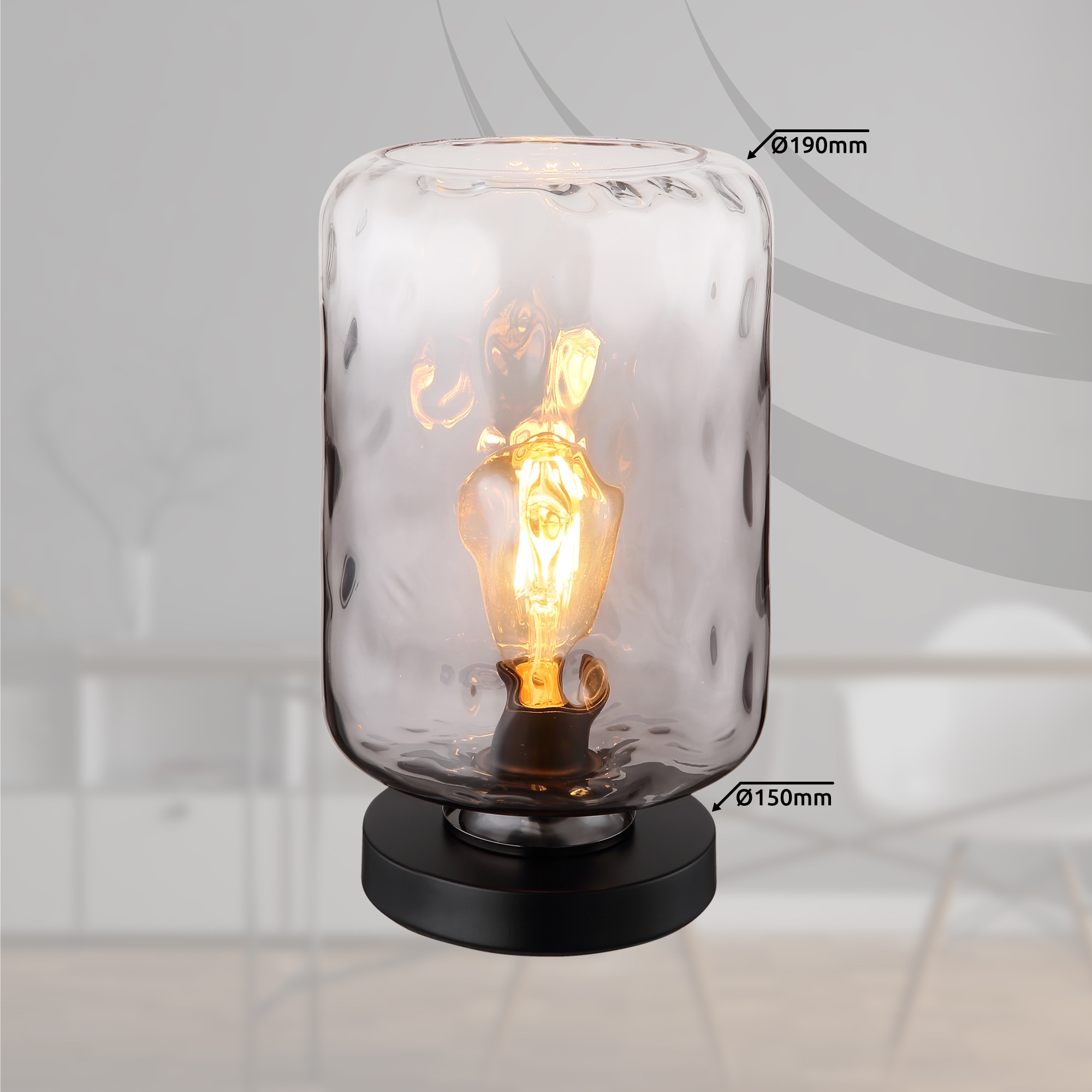 GLOBO LIGHTING Tischleuchte »DARINA«, Leuchtmittel E27 | ohne Leuchtmittel, Tischlampe/schwarz/Glas rauchfarben/Wohnzimmer/Schlafzimmer