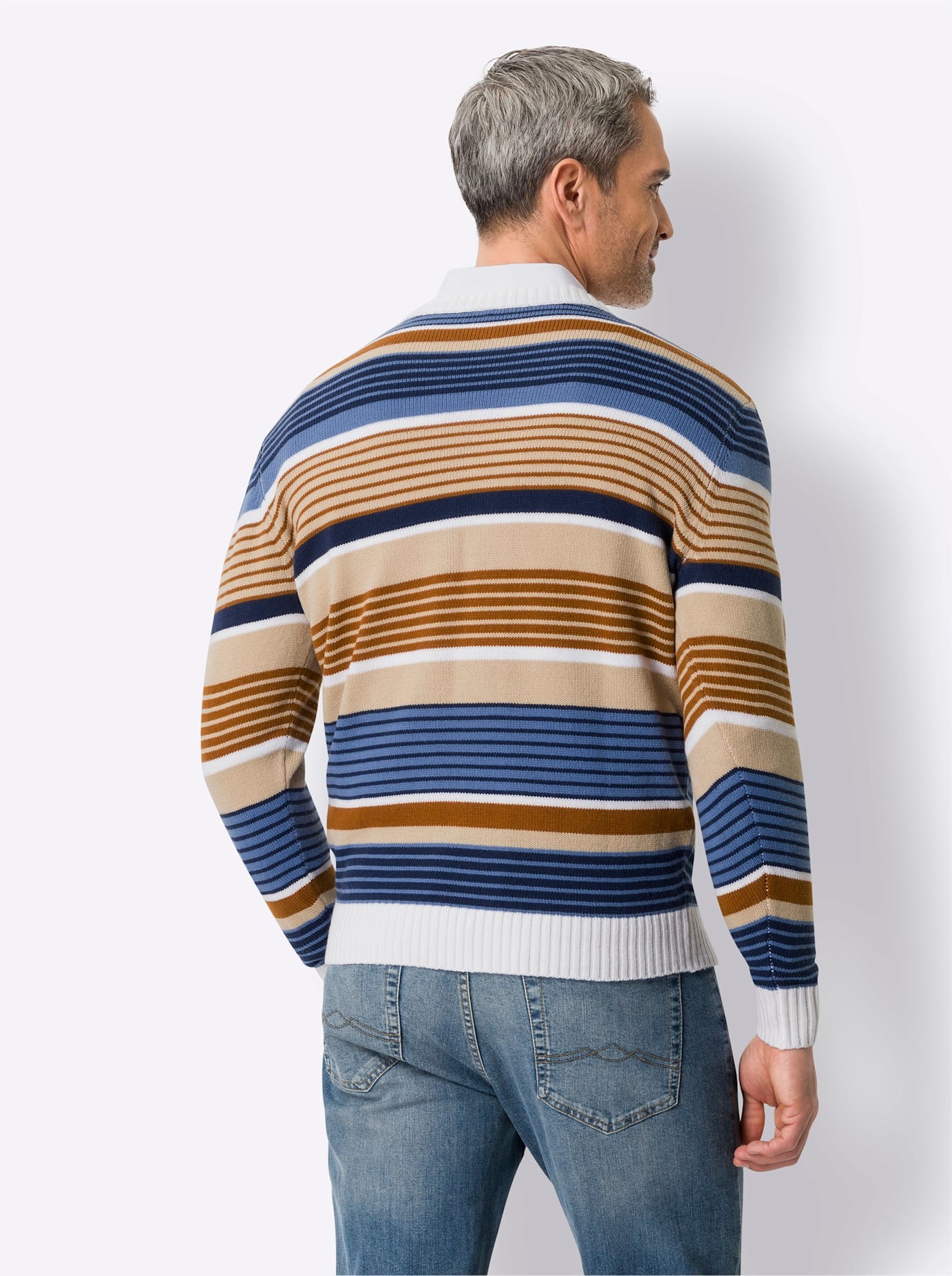 Classic V-Neck Sweater Beige/Blue Patterned Size 56 2