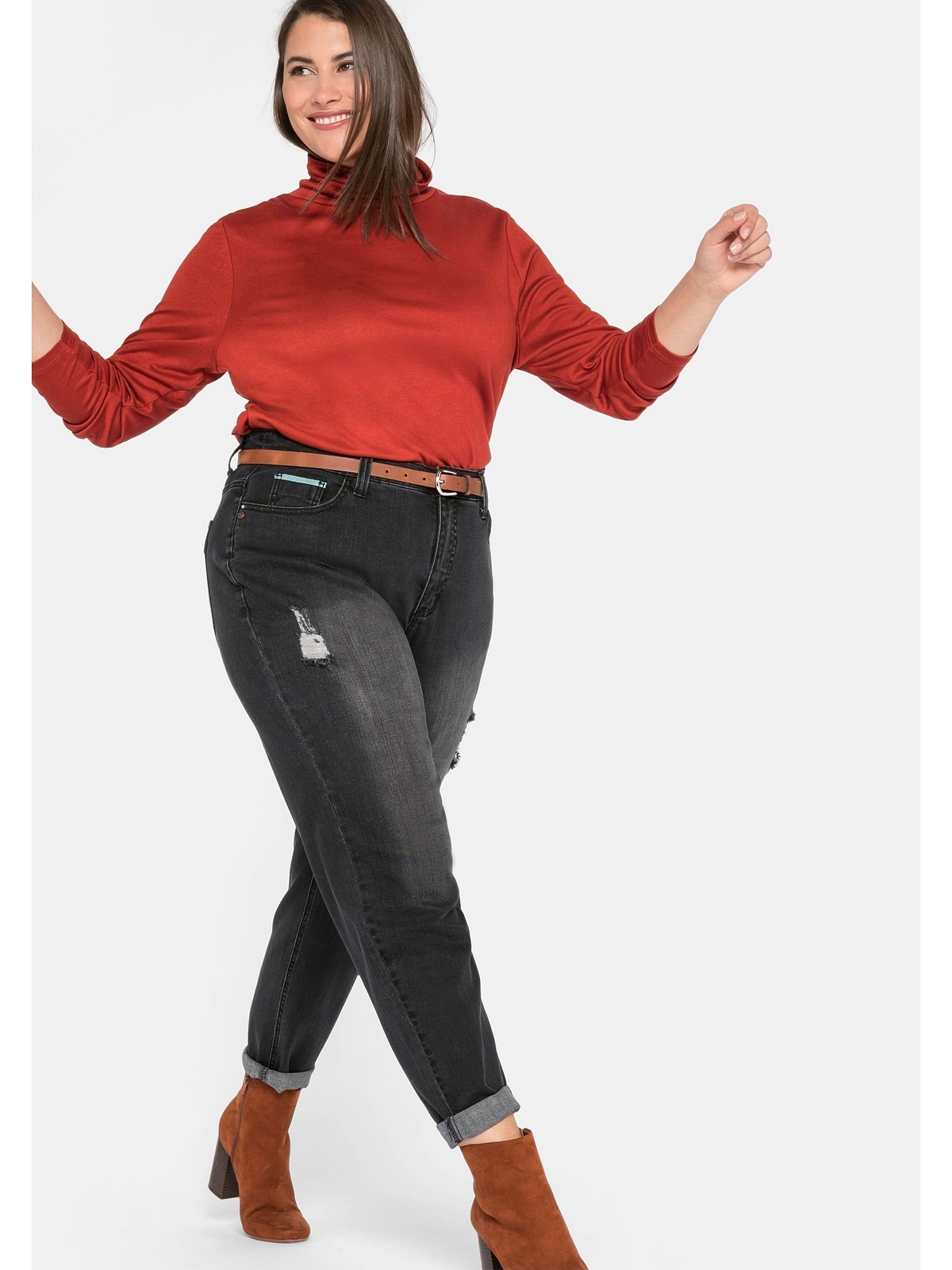 Sheego Stretch-Jeans »Große Größen«, Mom mit Destroyed-Effekten