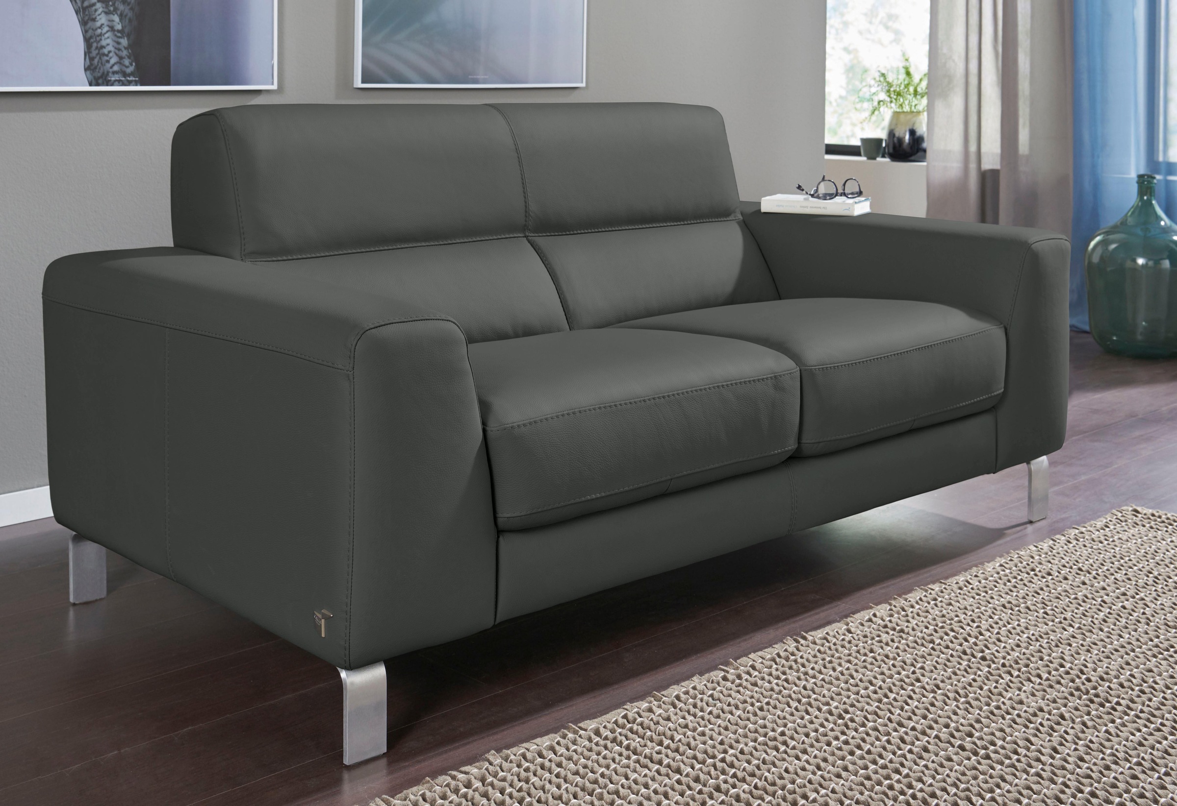 2-Sitzer CALIA ITALIA, B:172cm H:81cm T:94cm, grau, Leder BULL;Leder SORRENTO, Sofas, "Simon, erstklassiger Sitzkomfort und tolles Design", in zwei