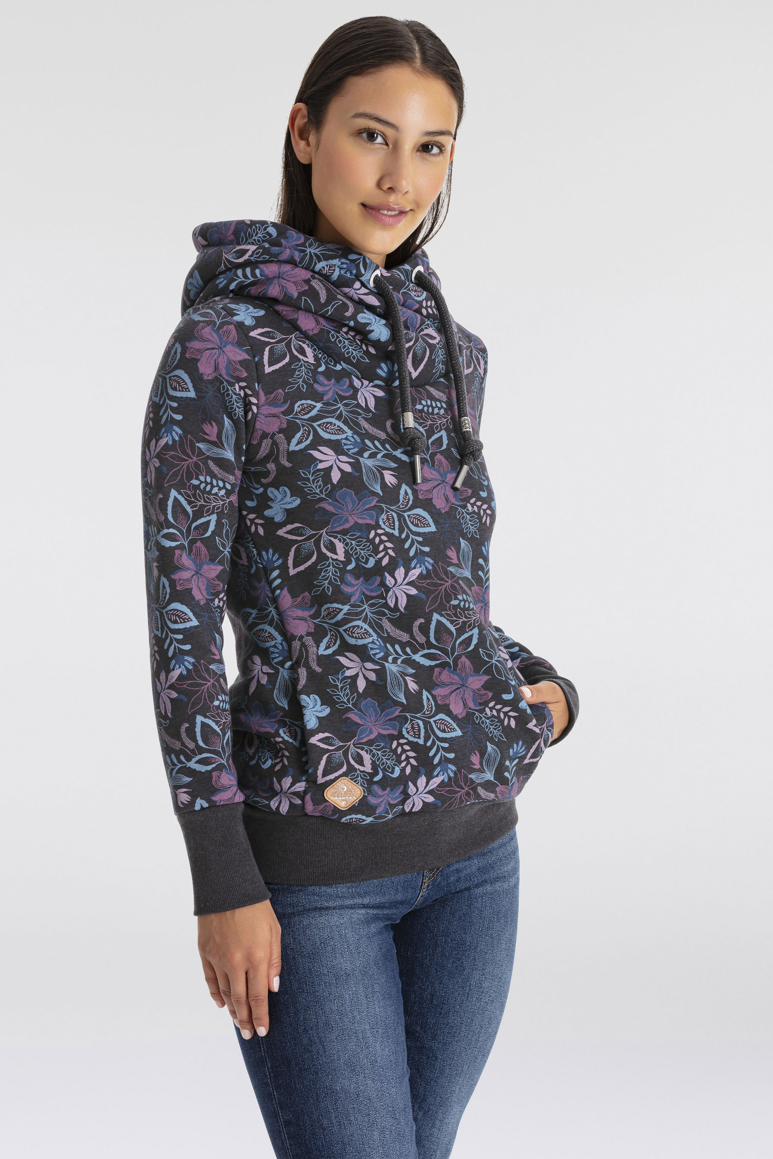 Ragwear Kapuzensweatshirt "GRIPY FLOWERS O", mit breitem Schalkragen mit floralem allover Print