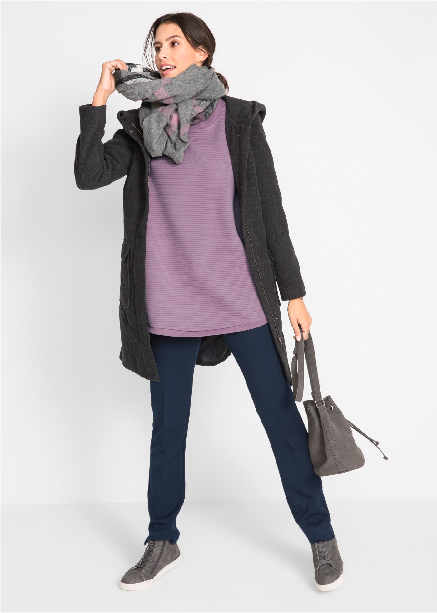 bonprix Sweatshirt , langer Schnitt, mit U-Bootausschnitt, mit Ballonärmeln
