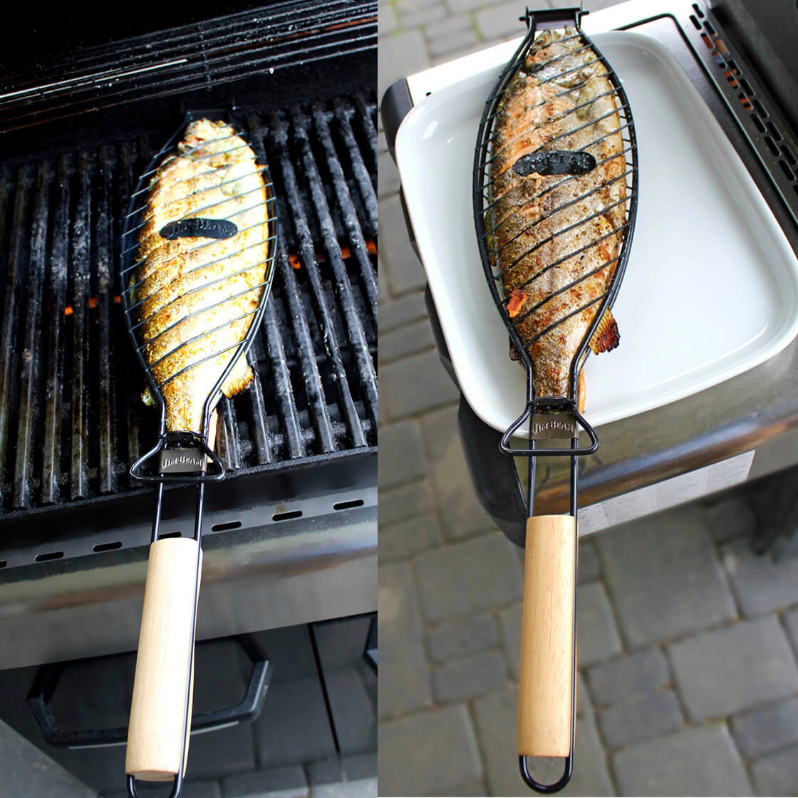 Jim Beam BBQ Grillschale Metall mit Parawoodgriff für große Fische günstig online kaufen
