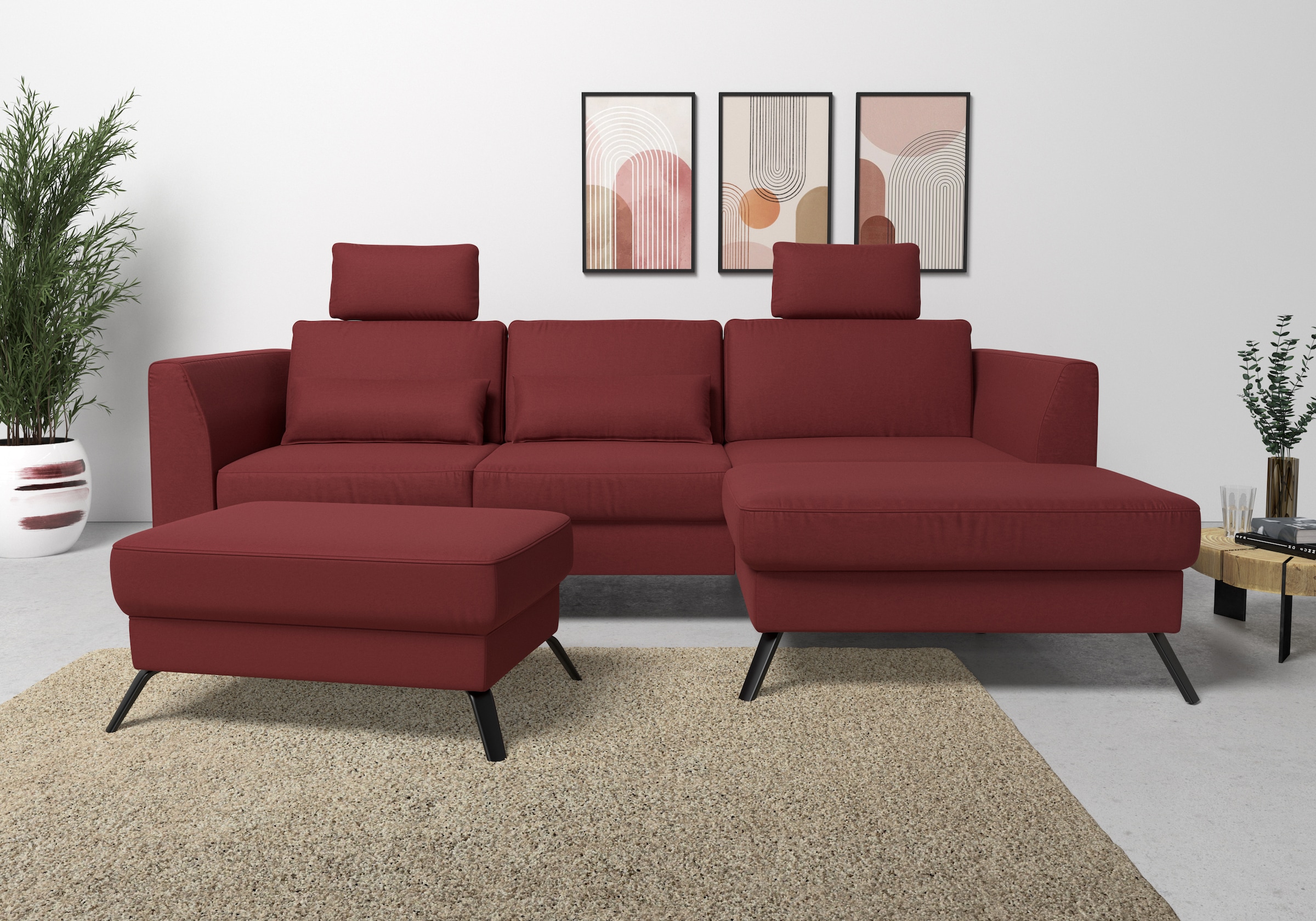 Hocker SIT & MORE "Olsen", rot (bordeaux), B:89cm H:48cm T:59cm, 100% Polyester, Hocker, Hocker