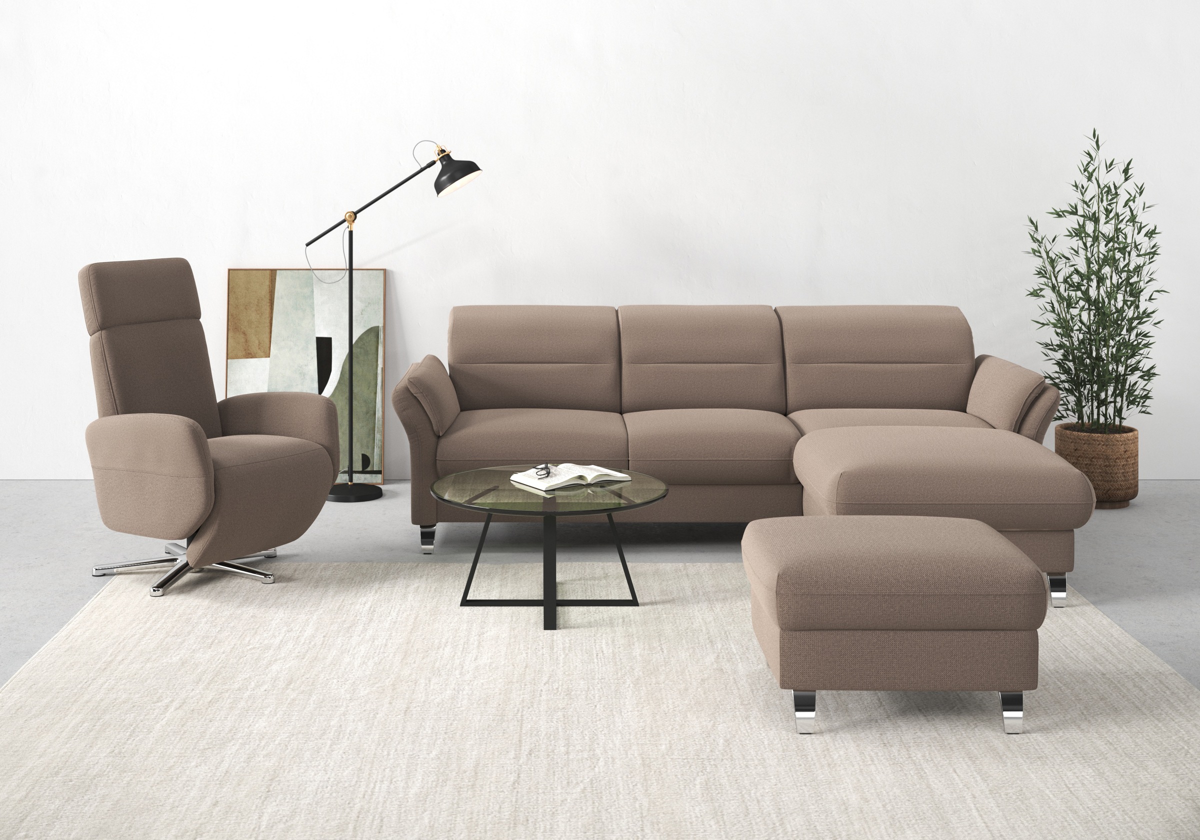 sit&more Ecksofa "Grenoble L-Form mit Federkern" wahlweise mit Schlaffunktion, Bettkasten, Arm- und Kopfteilverstellung