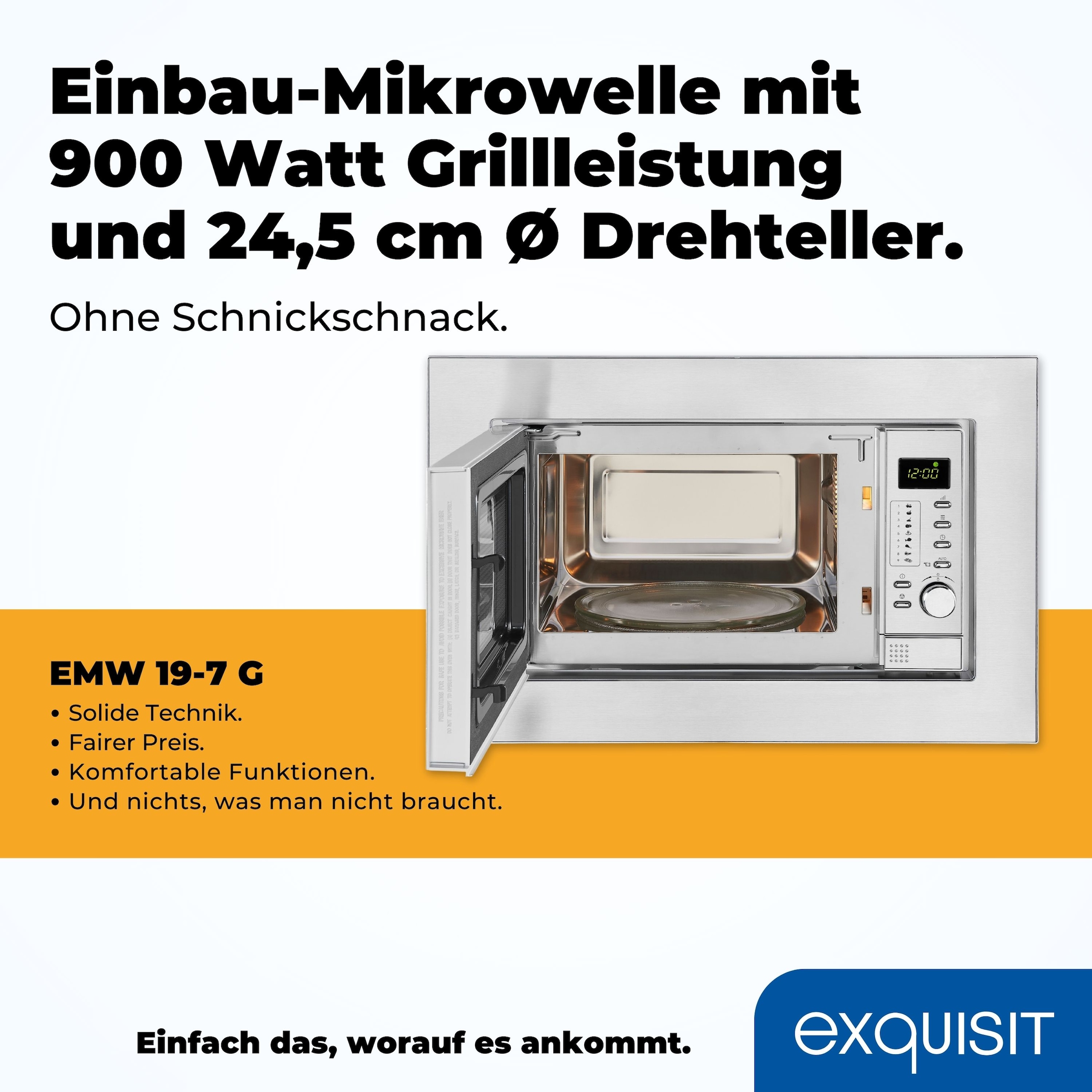 exquisit Einbau-Mikrowelle »EMW 19-7 G« 1200 W Schonend Auftauen,schnell Aufwärmen, Grillen-einfach per Knopfdruck