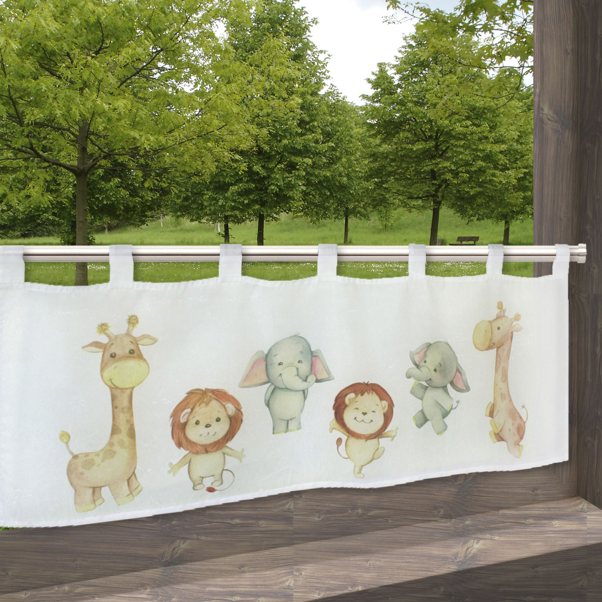 Thumbnail - Delindo Lifestyle Scheibengardine "Kinderzoo" Schlaufen 1 Stk. tlg. mit Schlaufenaufhängung für die Küche