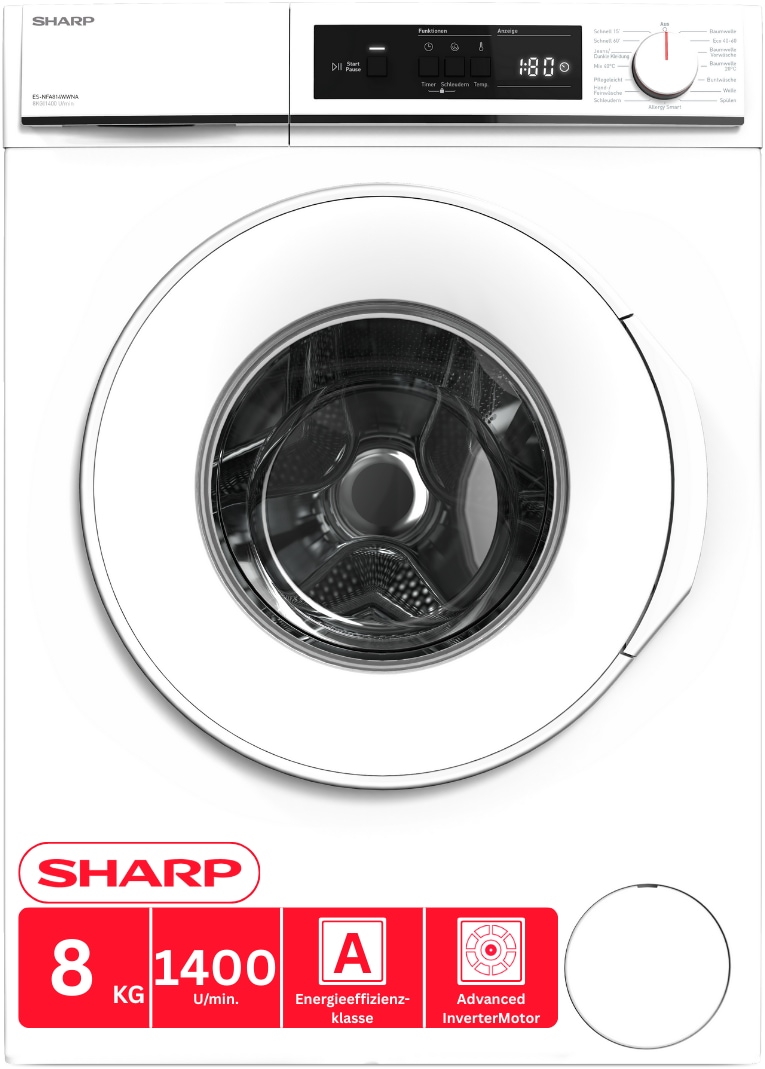 Sharp Waschmaschine »ES-NFA814WWNA-DE« 8 kg 1400 U/min AllergySmart für Allergiker: Entfernt bestimmte Allergene & Bakterien