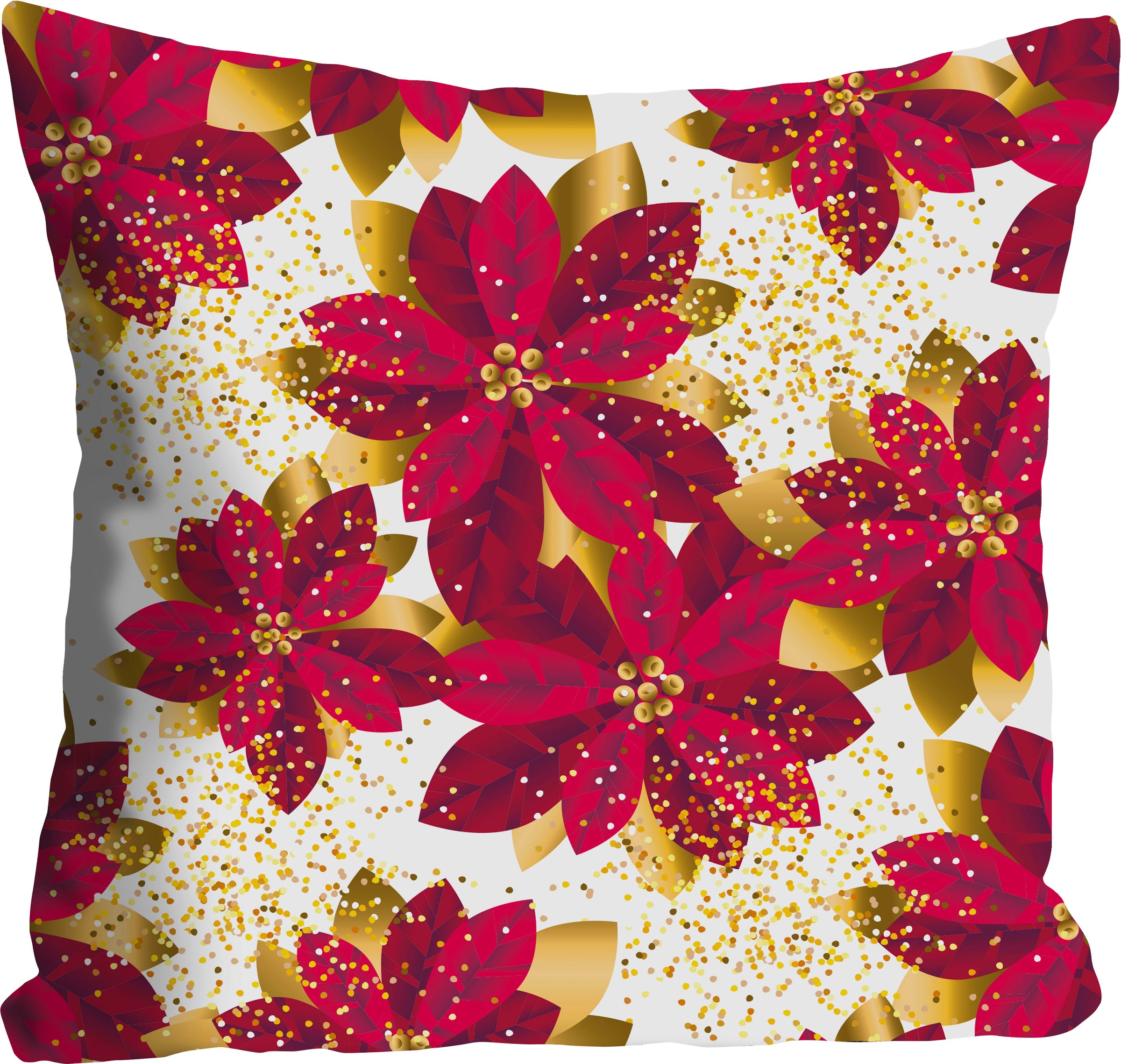 queence Dekokissen "Rosie" Kissenhülle,Rote Blüten,Goldene Blüten,Blumenmus günstig online kaufen