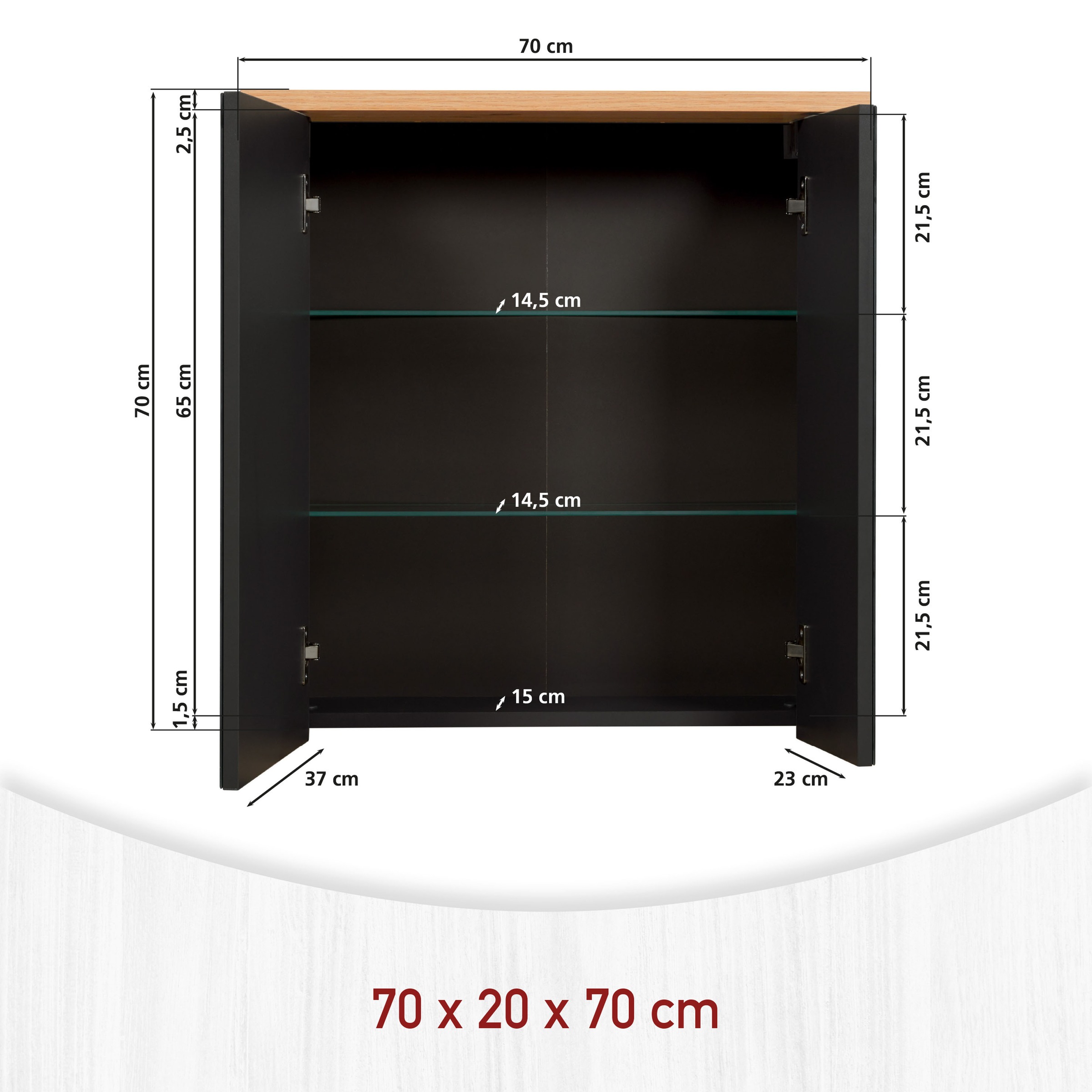 Inter Link Spiegelschrank »Pienza, Badmöbel, Wasserabweisend, 70 x 20 x 70 cm« 1 Stk. tlg. Badspiegel mit Softclose & Stauraum, 2 Spiegeltüren