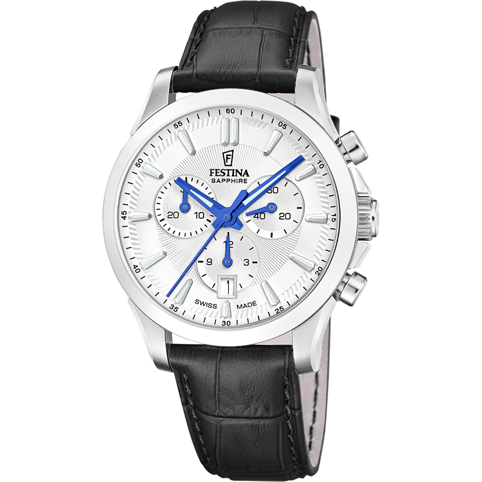 Festina Chronograph »Chrono« Quarzuhr, Armbanduhr, Herrenuhr, Swiss Made, Lederarmband, analog, Tag