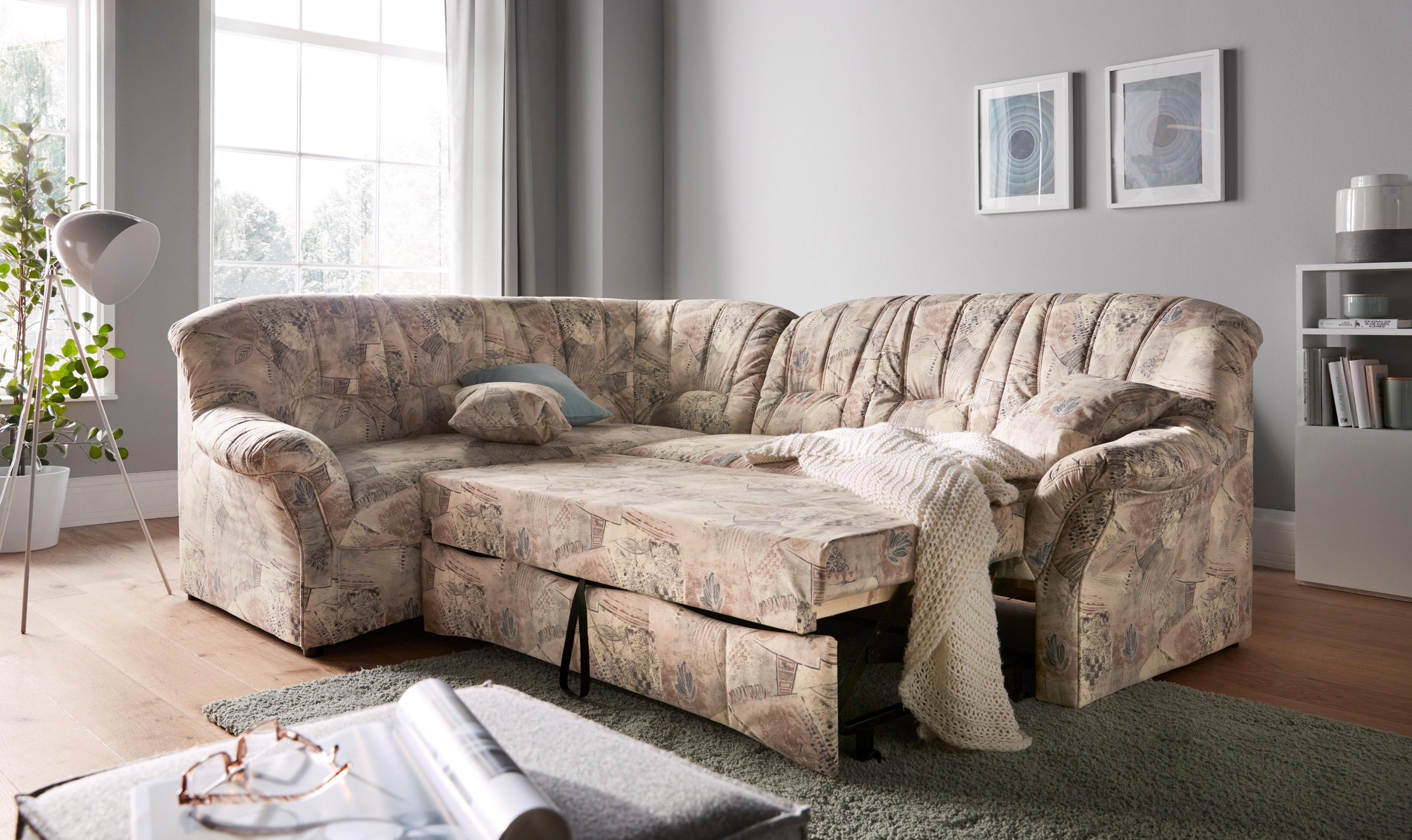 DOMO collection Ecksofa »Bahia, zeitlos und elegant, bequeme Armlehnen, L-Form«, wahlweise mit Bettfunktion