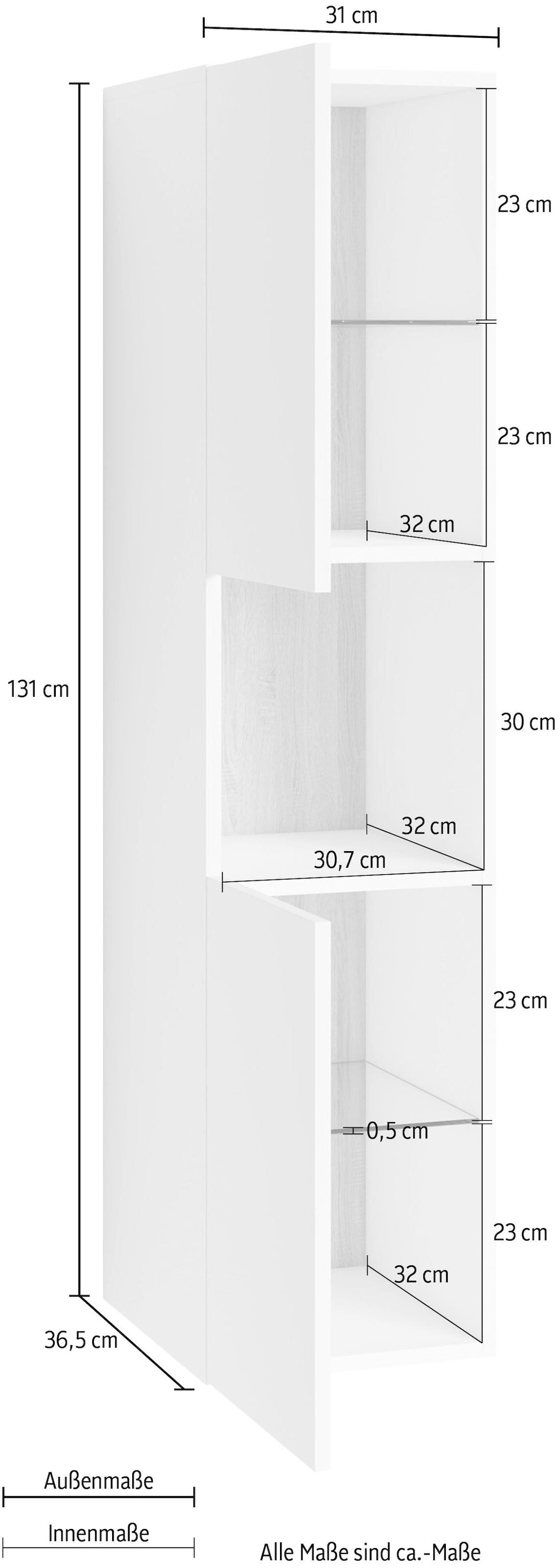 byLIVING Midischrank »Marino«, Höhe 131 cm, mit 2 Türen und 1 offenem Fach