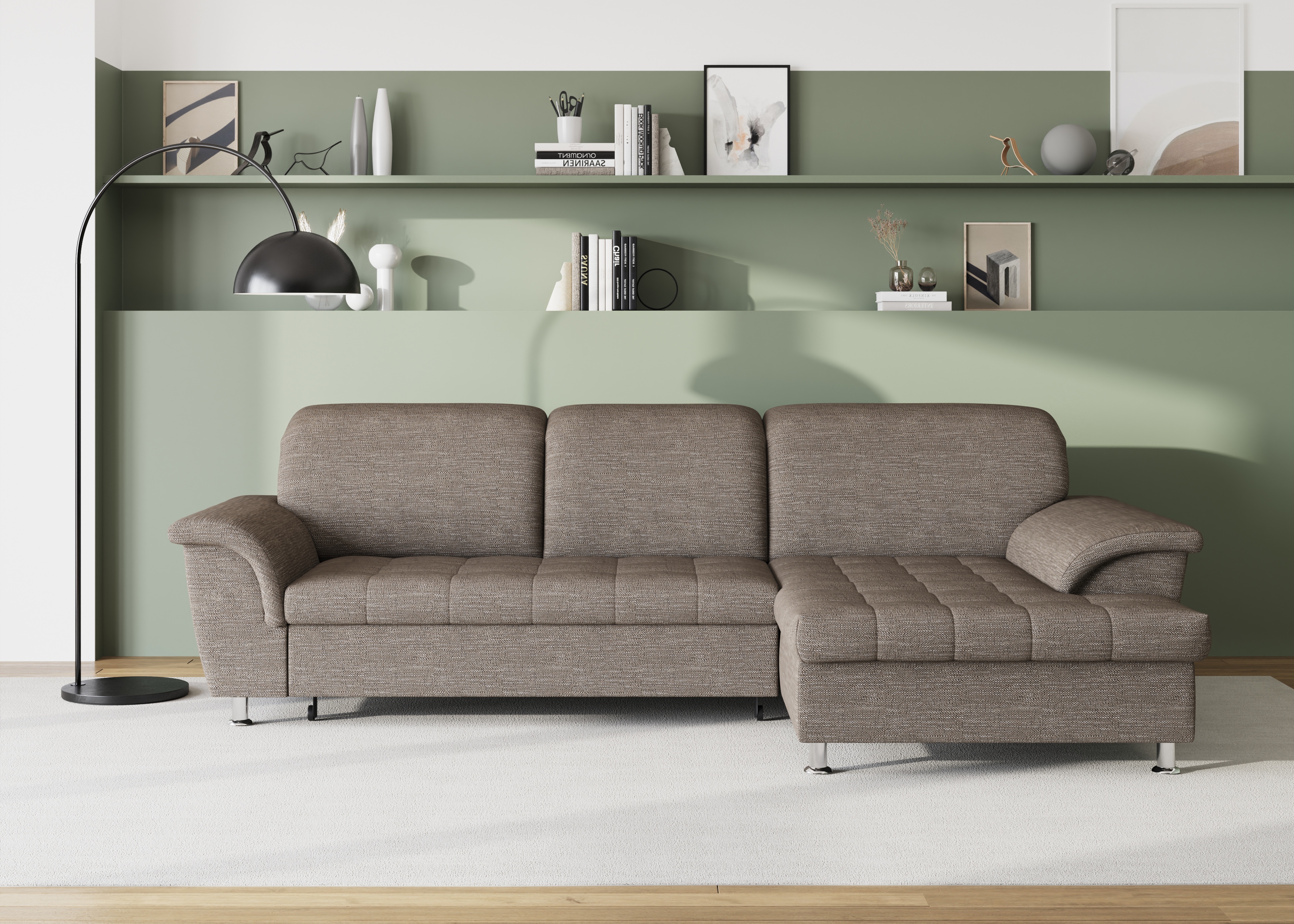 DOMO collection Ecksofa "FRANZI 278x170x81 cm, Steppung im Sitzbereich, L-Form" wahlweise mit Bettfunktion, Bettkasten und Kopfteilverstellung