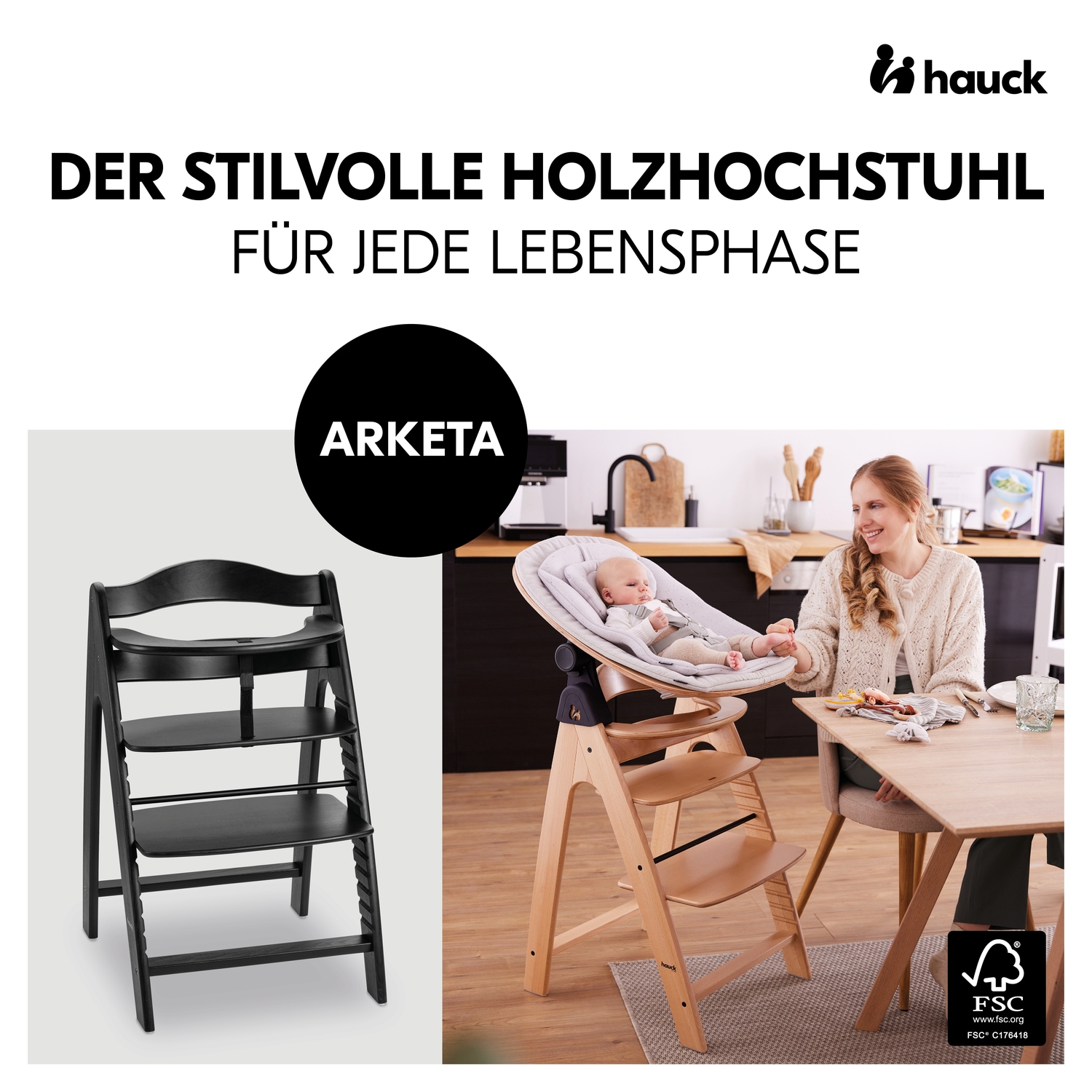 Hauck Hochstuhl »Arketa, Beech Blackwashed«, mitwachsend; FSC® - schützt Wald - weltweit