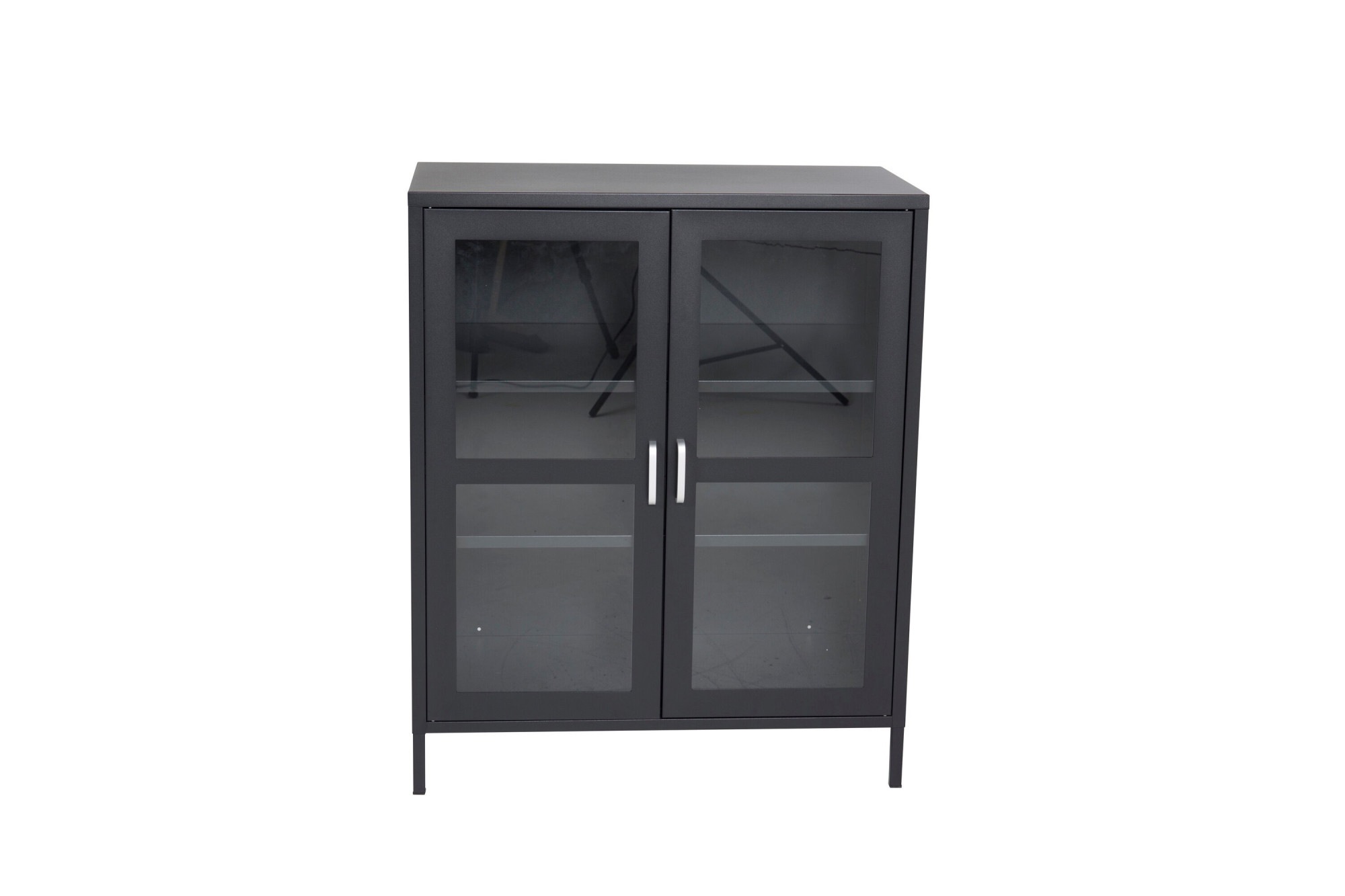 Venture Home Vitrine »Acero, Stauraumschrank, 2 Glas-Türen, Höhe 97 cm« Pulverbeschichtung, transparent, Silbergriff, modern