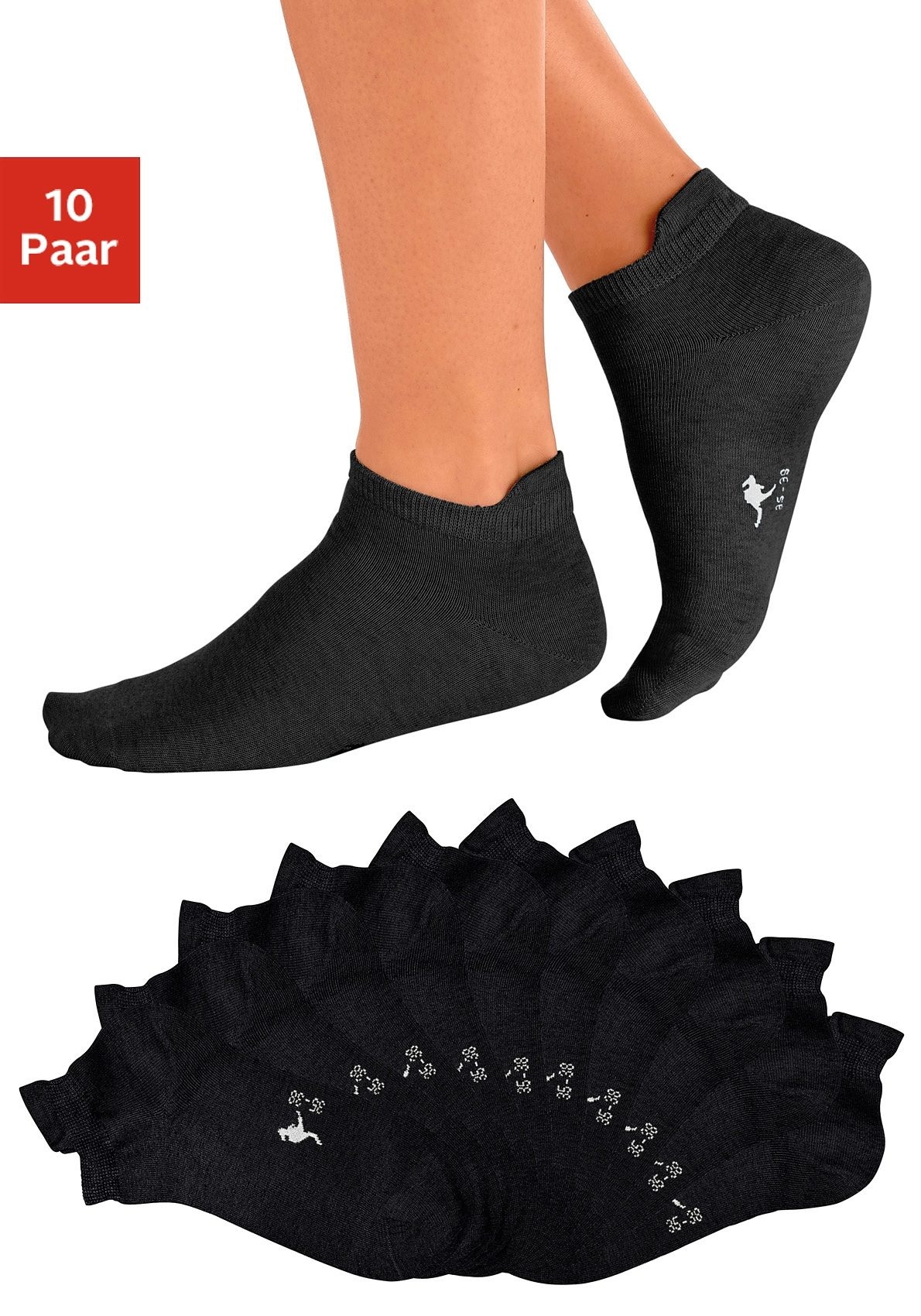 KangaROOS Sneakersocken "Damen Sneaker Socken, Sportsocken, Sommer Basic" Packung, Großpackung, 10 Stk. tlg. mit verlängertem Bündchen hinten