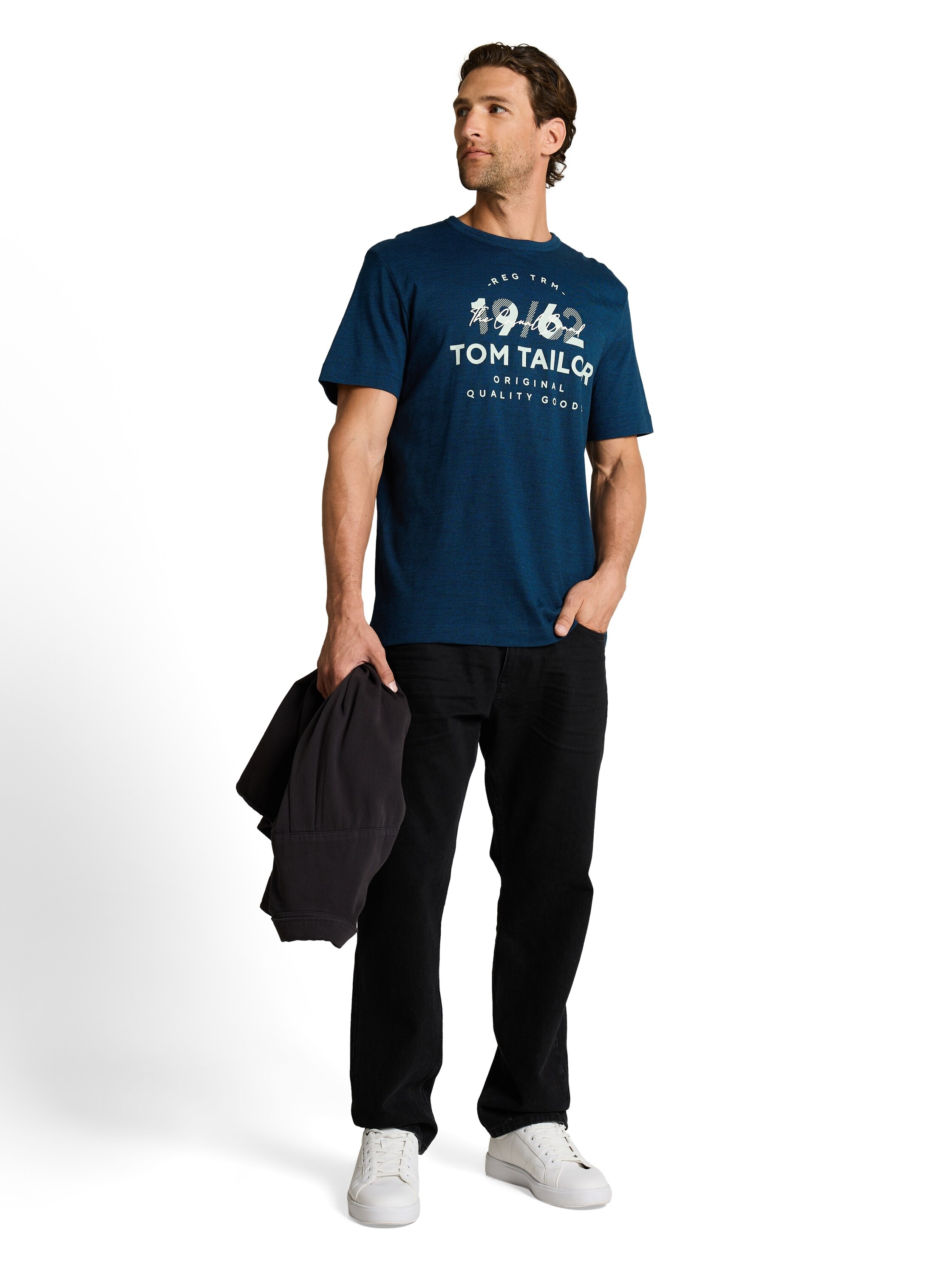 T-Shirt TOM TAILOR, Damen, Gr. XL, navy blau petrol injected, Single Jersey, Obermaterial: 100% Baumwolle, bedruckt, regular fit normal, Rundhals, Shirts T-Shirt, mit Logo Print 6