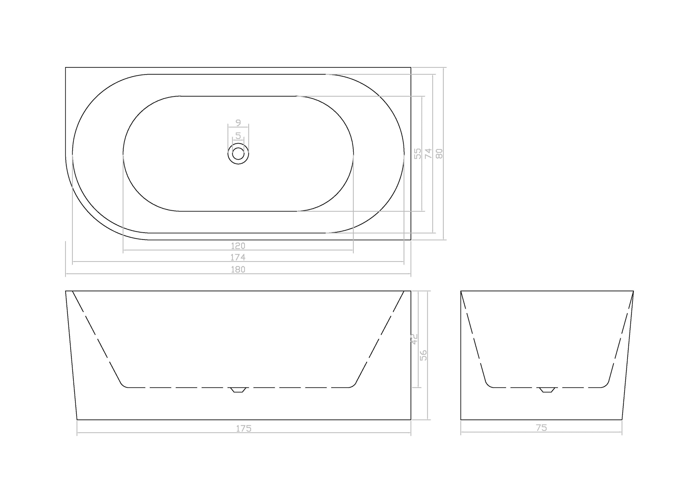 Sanotechnik Badewanne »SOLVA« Höhe 56 cm mit Ablaufstöpsel | verstellbare Füße | Überlauf 180cm, Acryl Badewanne links